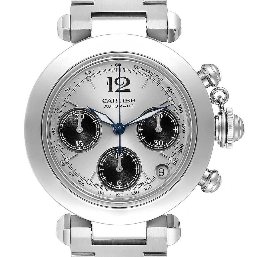 Cartier Pasha Chronograph Steel Silver Dial Unisex Watch W31048M7 SwissWatchExpo