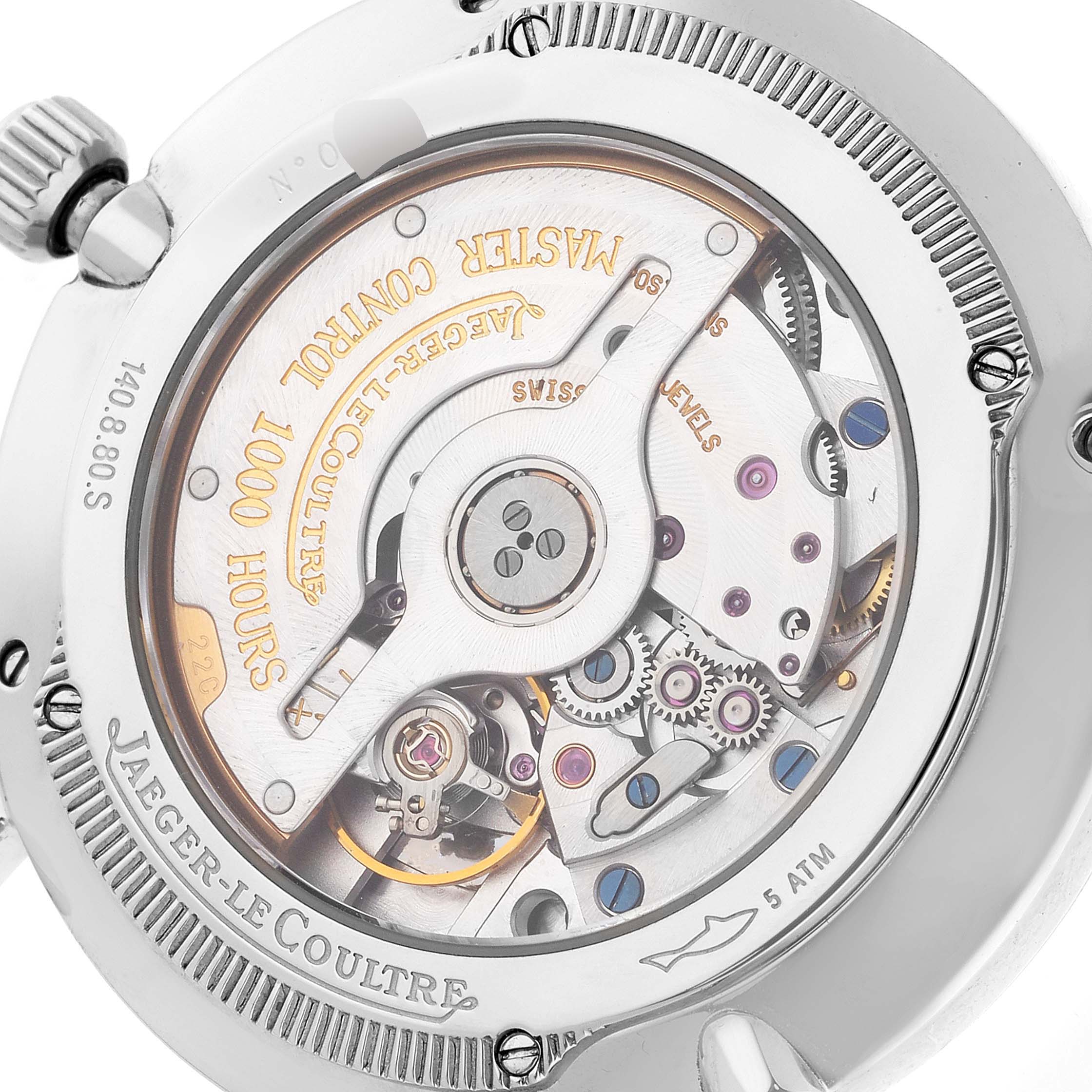 This image shows the back view of the Jaeger-LeCoultre Master model, highlighting its inner mechanical components.