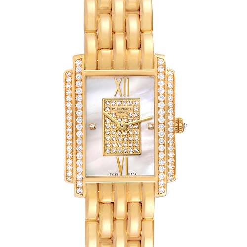 Photo of Patek Philippe Gondolo Yellow Gold Mother Of Pearl Diamond Dial Ladies Watch 4825 Papers