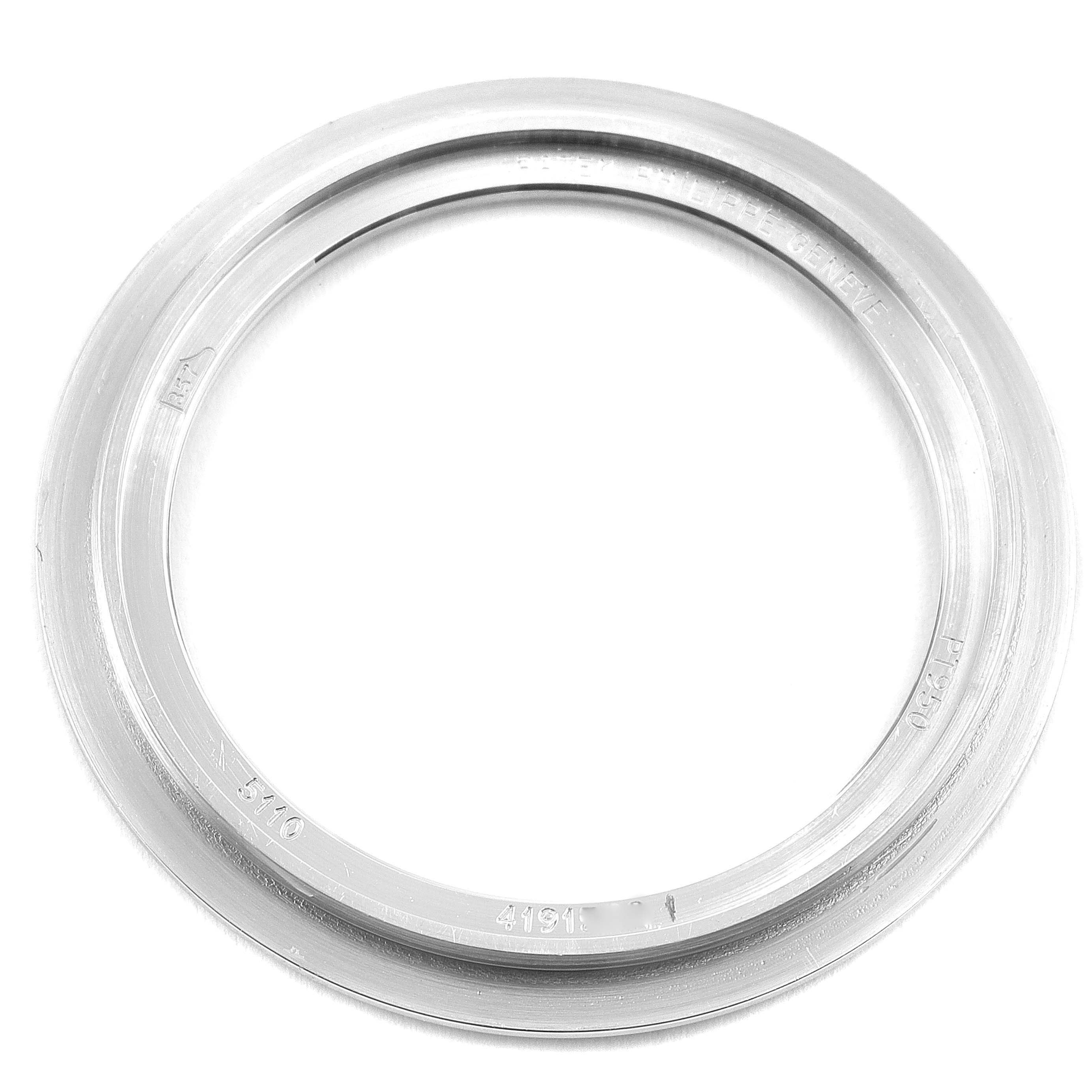 This image shows the top view of a bezel for the Patek Philippe Complications 5110P-001 Men's Platinum Silver Dial 5110P-001 Men's Platinum Silver Dial model watch.