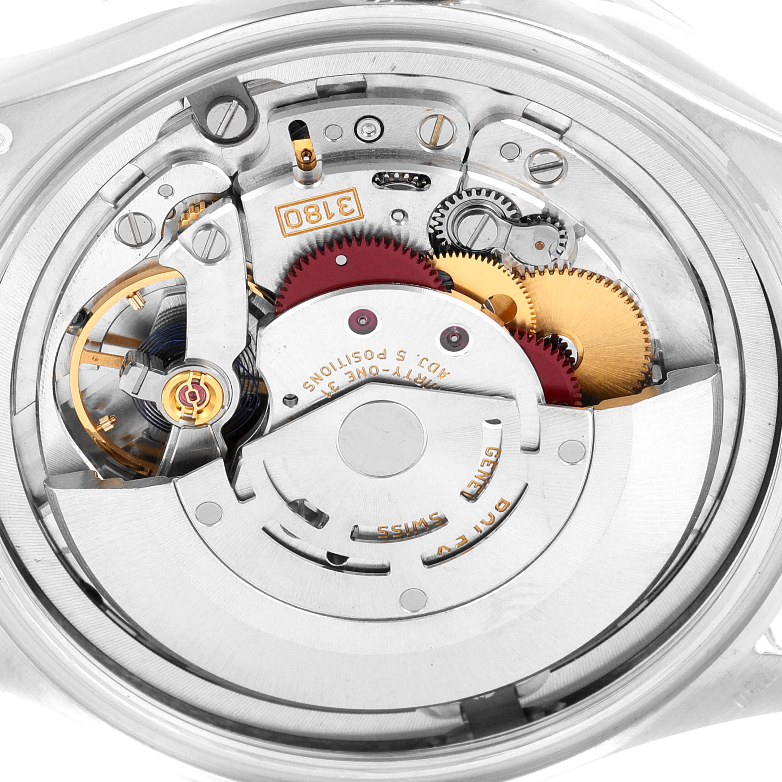 This image shows the detailed internal mechanical movement of a Rolex Cellini 50529 Men's White Gold Silver Dial 50529 Men's White Gold Silver Dial watch, viewed from the back case angle.