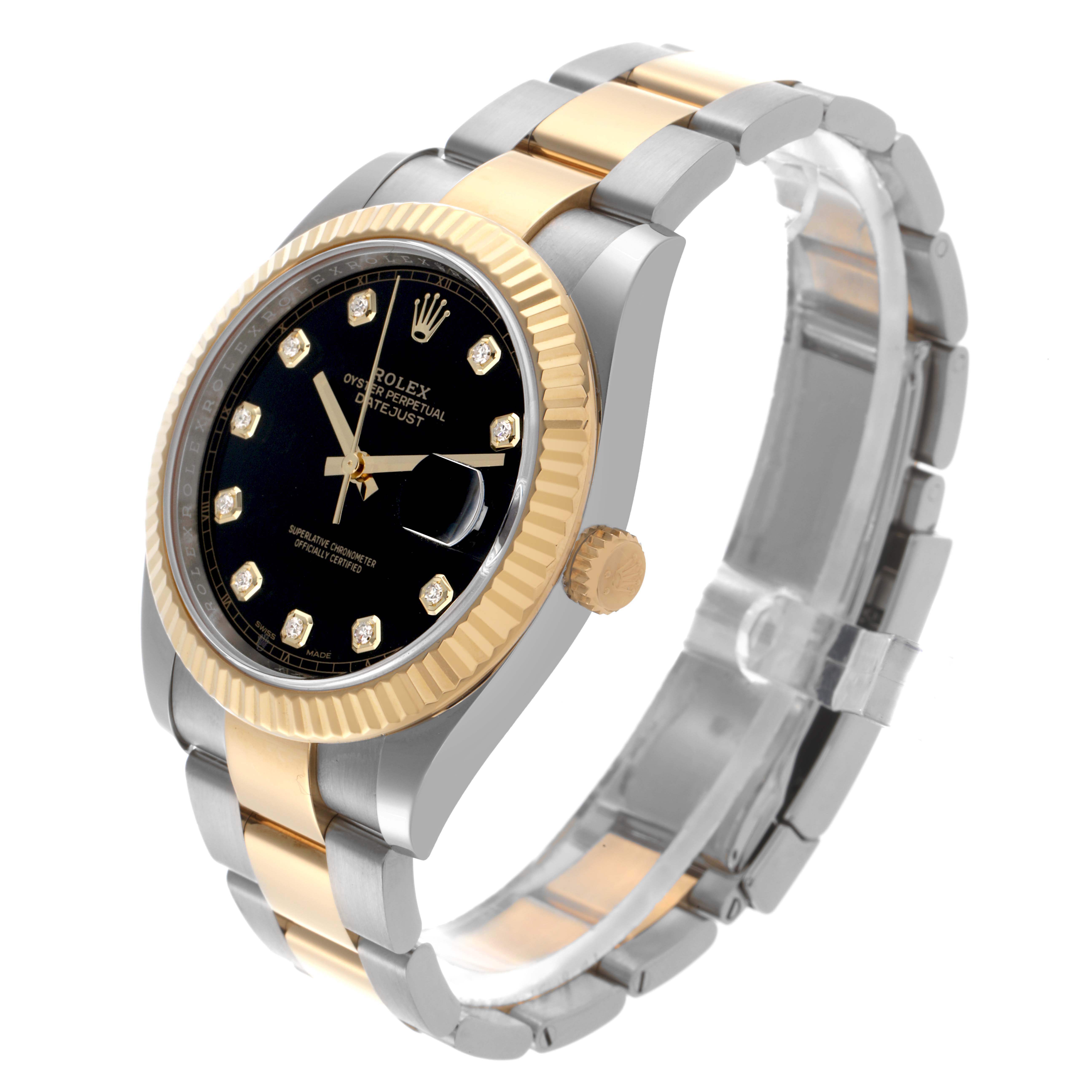 The Rolex Datejust 41 126333 Men
s Steel and Gold (two tone) Black Dial 126333 Men
s Steel and Gold (two tone) Black Dial is shown at an angled view, highlighting the bezel, dial, bracelet, and crown.