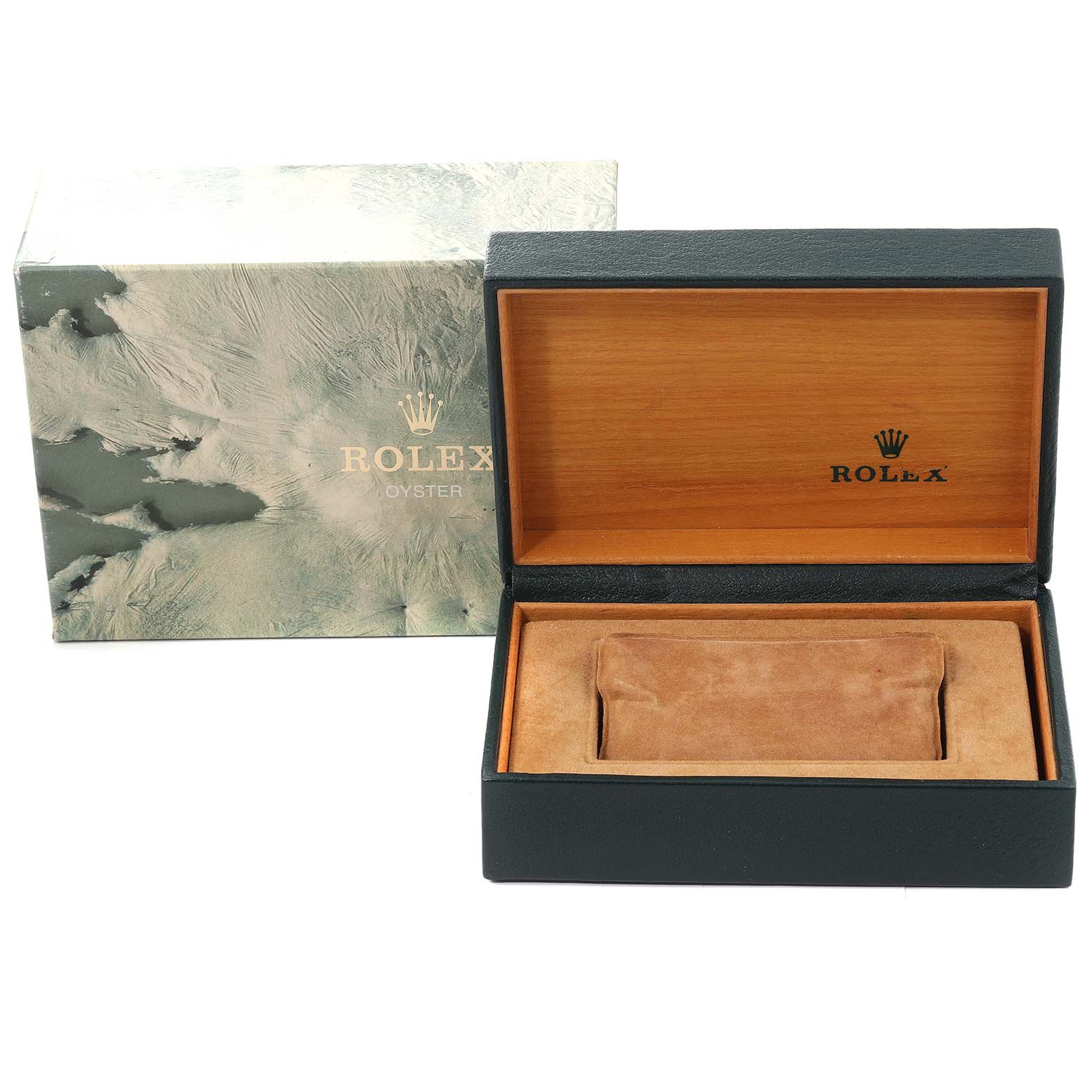 The image shows an open Rolex Mid-Size 68273 Women's Steel and Gold (two tone) White Dial 68273 Women's Steel and Gold (two tone) White Dial watch box and its outer packaging from an angled view.