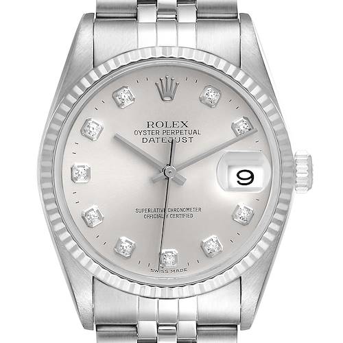Photo of Rolex Datejust Steel White Gold Silver Diamond Dial Watch 16234