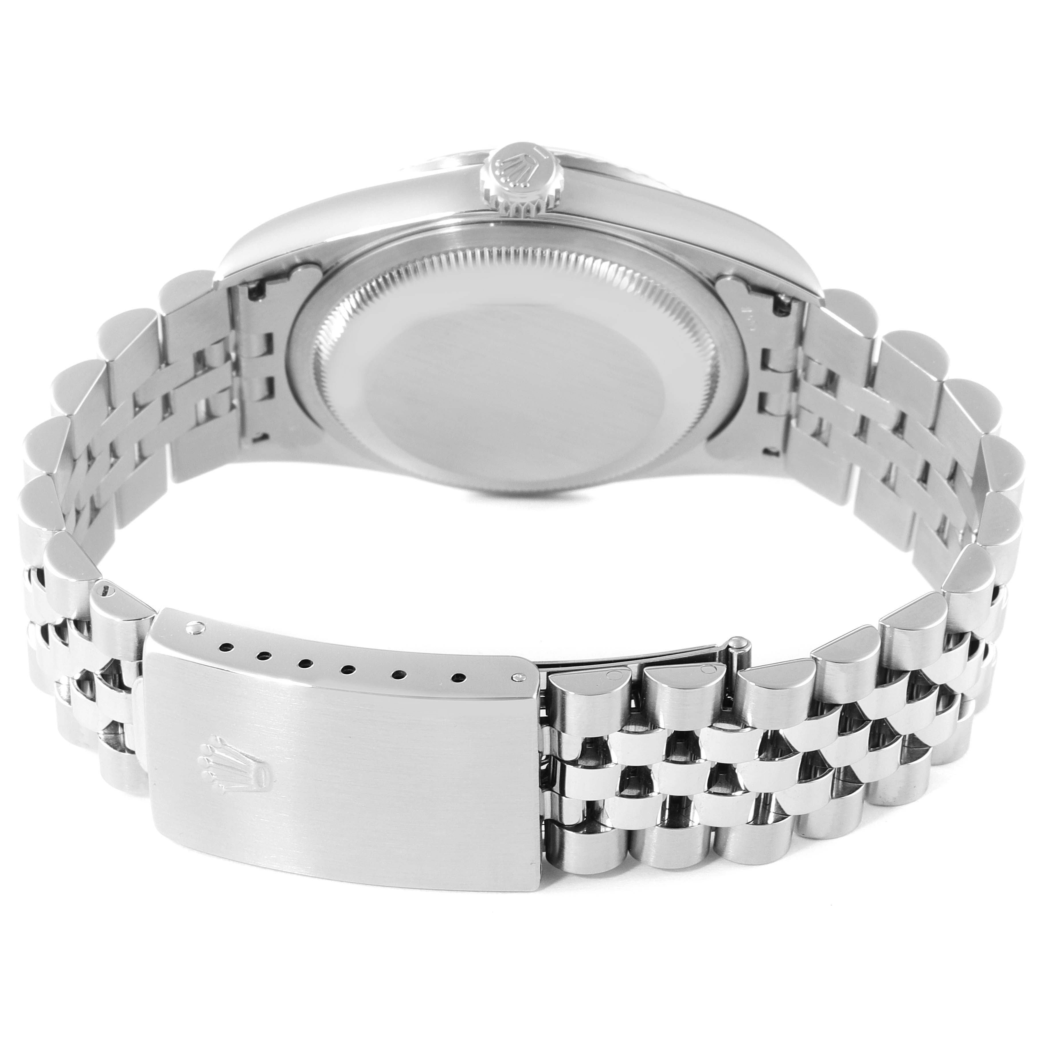 This image shows the back view and clasp of a Rolex Datejust 16234 Men's Stainless Steel Silver Dial 16234 Men's Stainless Steel Silver Dial watch, highlighting the bracelet and case back.