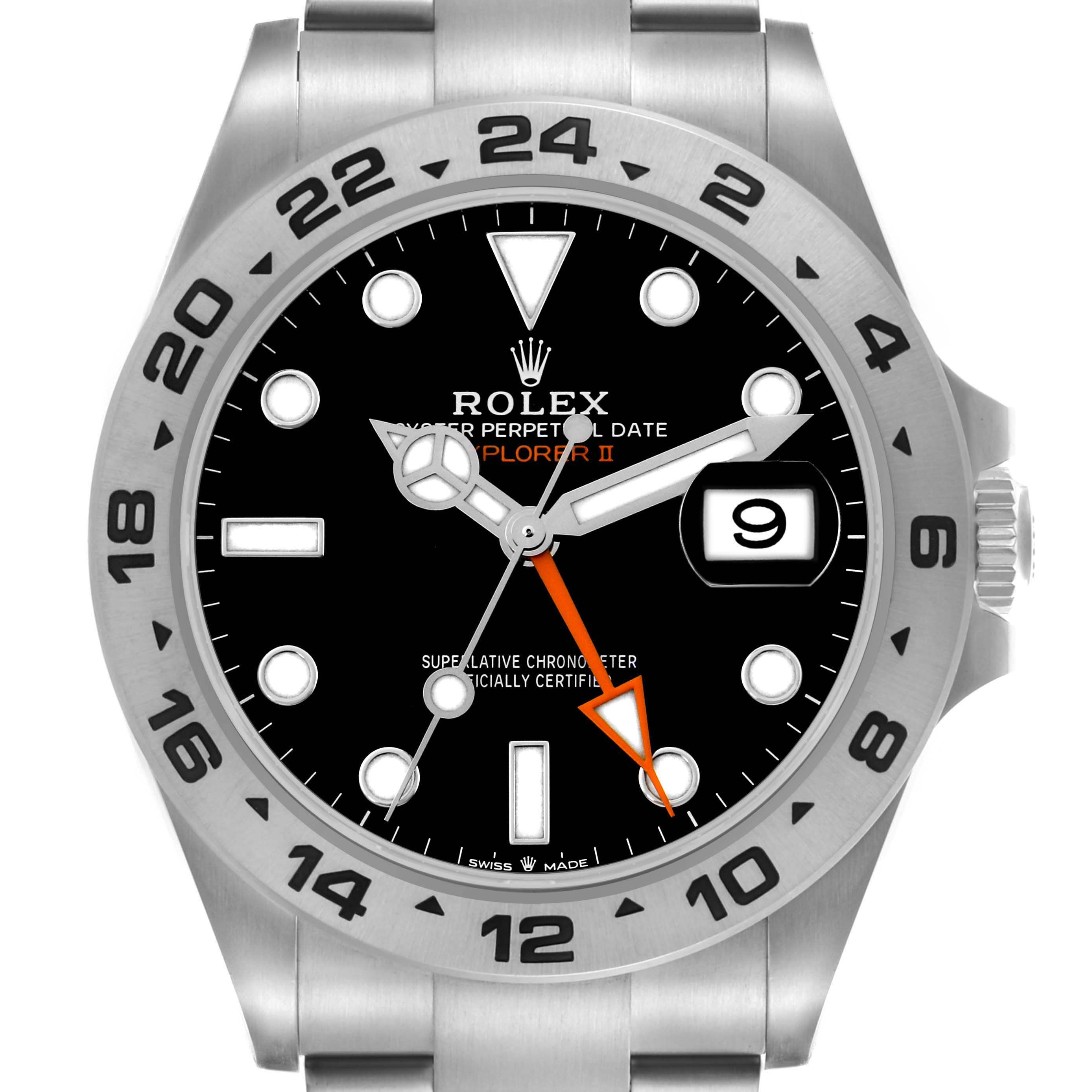 The Rolex Explorer 226570 Men
s Stainless Steel Black Dial 226570 Men
s Stainless Steel Black Dial watch is shown from the front, displaying the dial, numerals, hands, bezel, and crown.