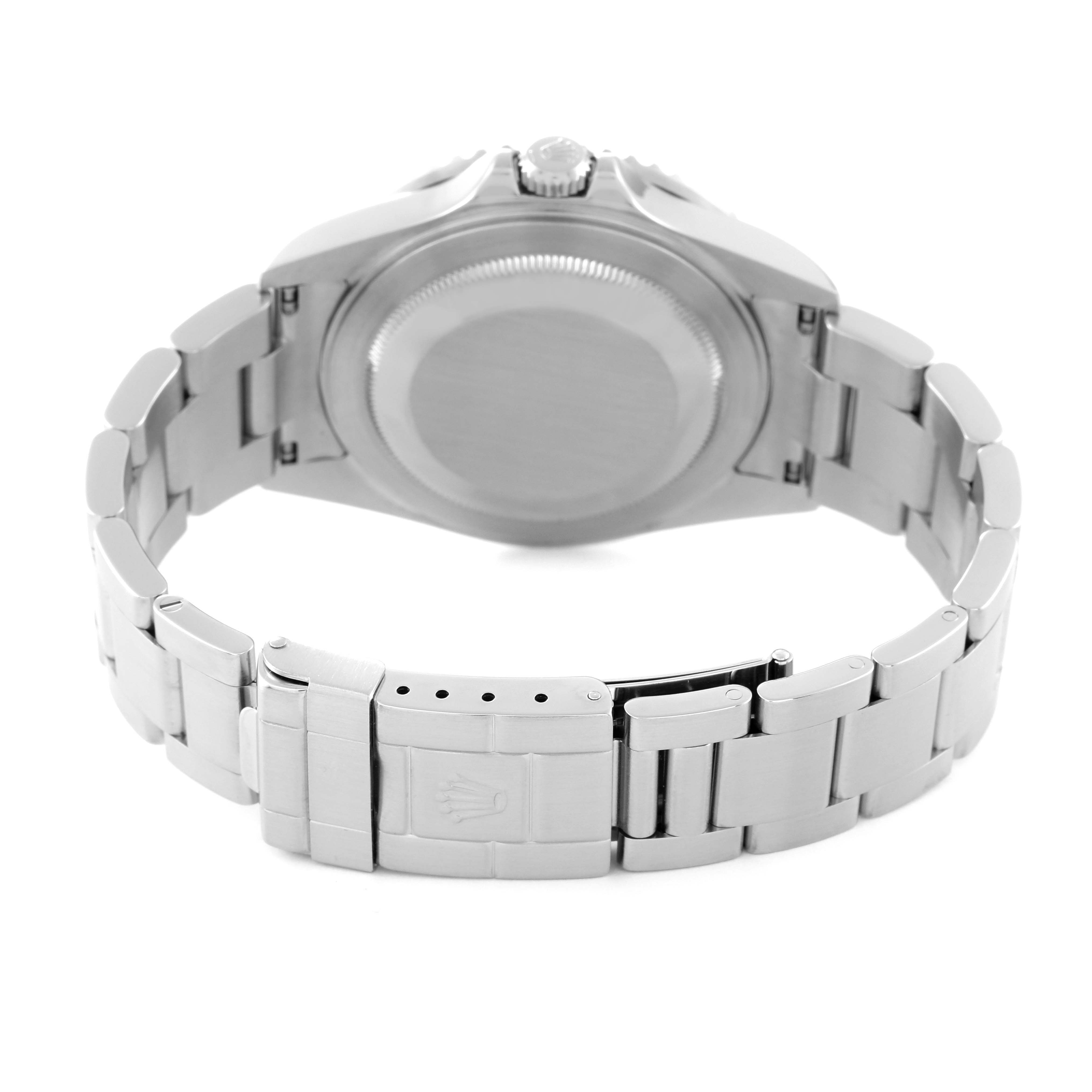 This image shows the back case and bracelet clasp of a Rolex GMT-Master 16710 Men's Stainless Steel Black Dial 16710 Men's Stainless Steel Black Dial watch from a rear angle.