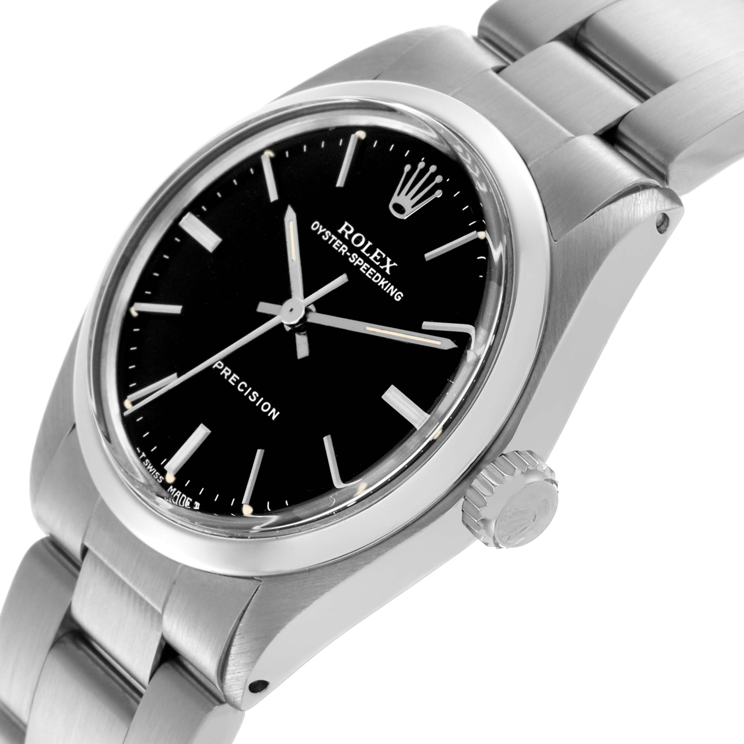 The Rolex Vintage Collection 6430 Men's Stainless Steel Black Dial 6430 Men's Stainless Steel Black Dial watch is shown at a three-quarter angle, highlighting the dial, bezel, crown, and part of the bracelet.