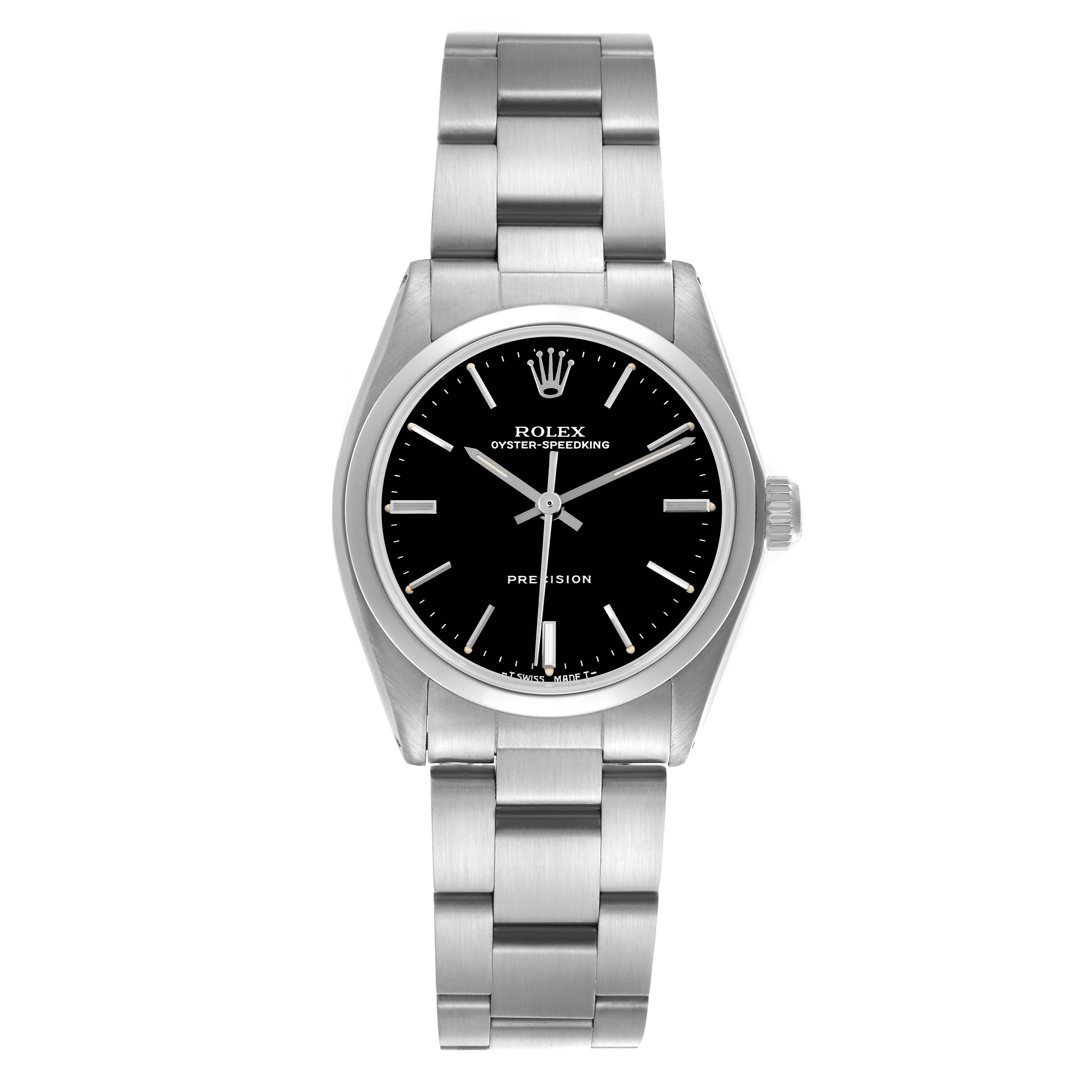 The Rolex Vintage Collection 6430 Men's Stainless Steel Black Dial 6430 Men's Stainless Steel Black Dial watch is shown from the front, displaying the dial, hands, and full bracelet.