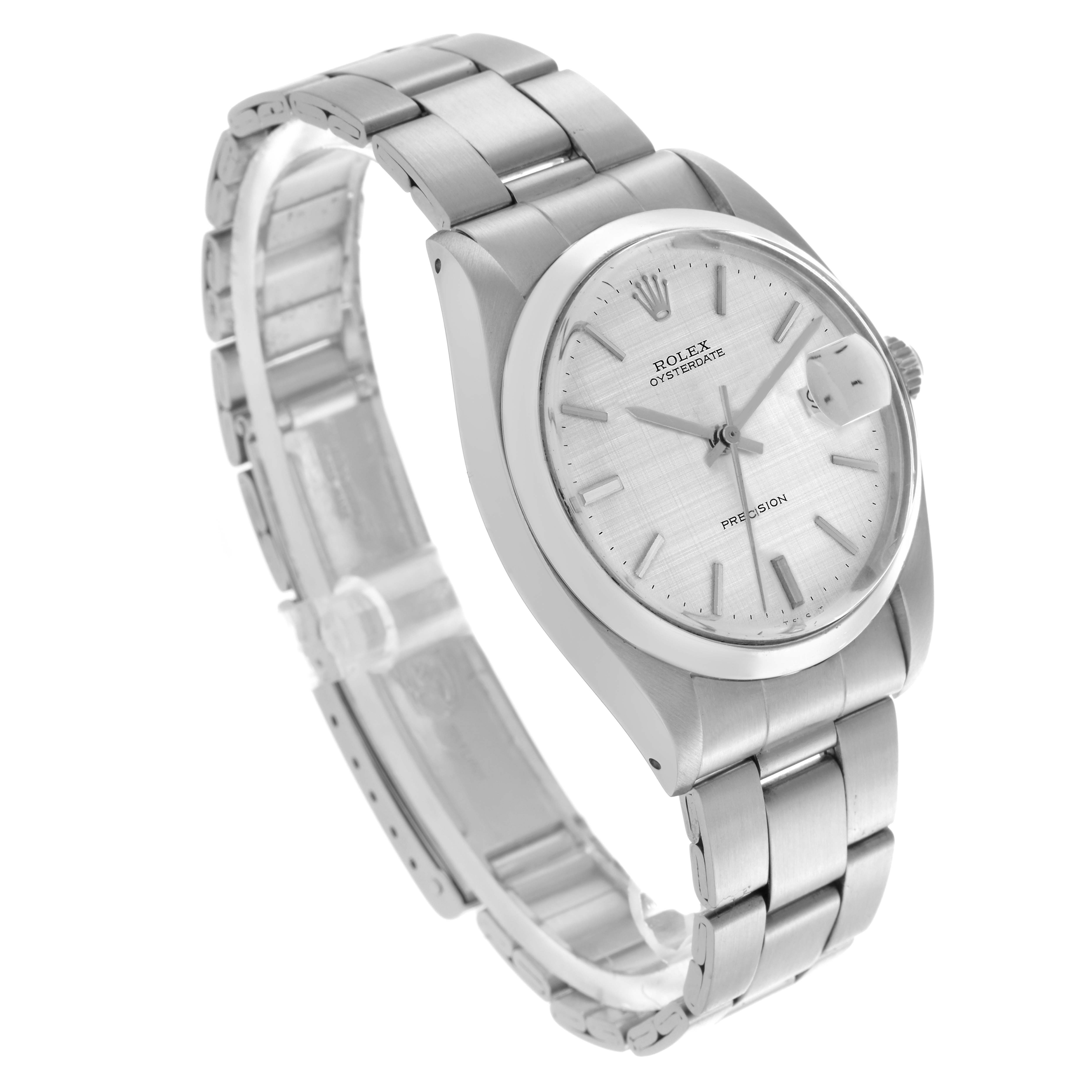 The Rolex Date 6694 Men's Stainless Steel Silver Dial 6694 Men's Stainless Steel Silver Dial model is shown at a three-quarter angle, displaying the dial, bezel, and part of the bracelet.