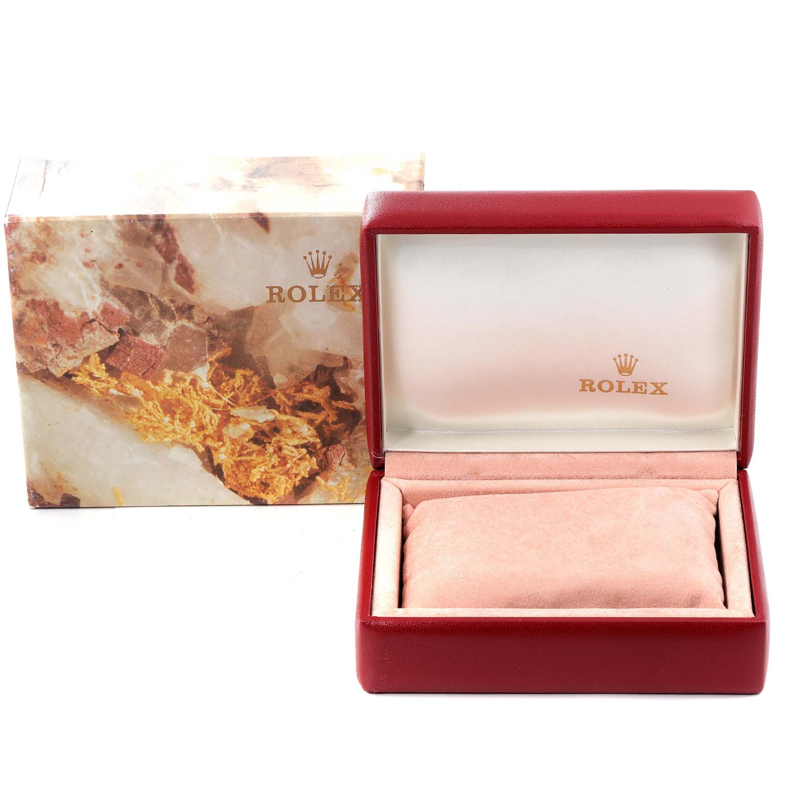 The image shows the packaging and display box for the Rolex President 69136 Women's Platinum Silver Dial 69136 Women's Platinum Silver Dial model watch in an open position.