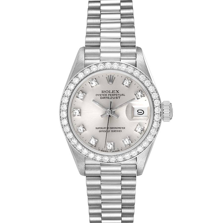 Rolex President Platinum Silver Diamond Dial Ladies Watch 69136 SwissWatchExpo