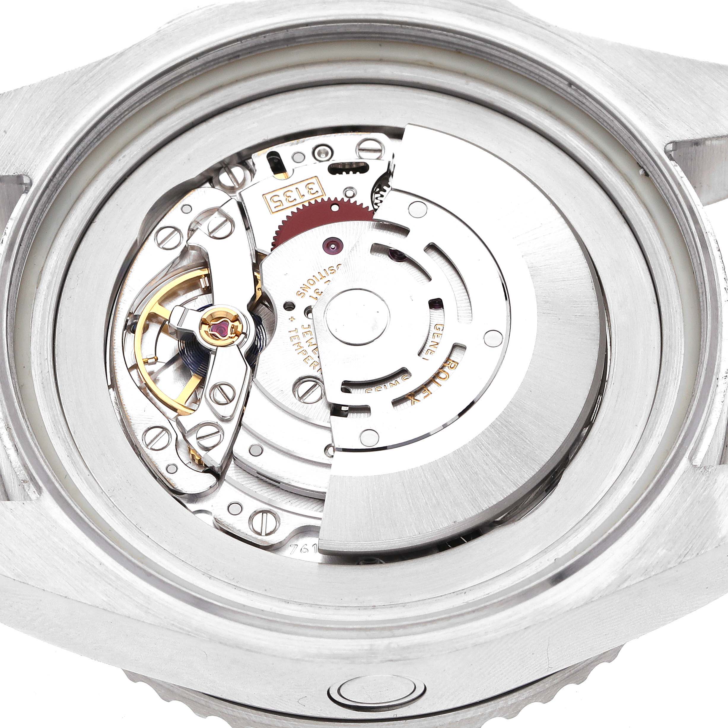 The image shows the movement mechanism of a Rolex Sea-Dweller 116660 Men's Stainless Steel Black Dial 116660 Men's Stainless Steel Black Dial watch viewed from the back, displaying gears and components.