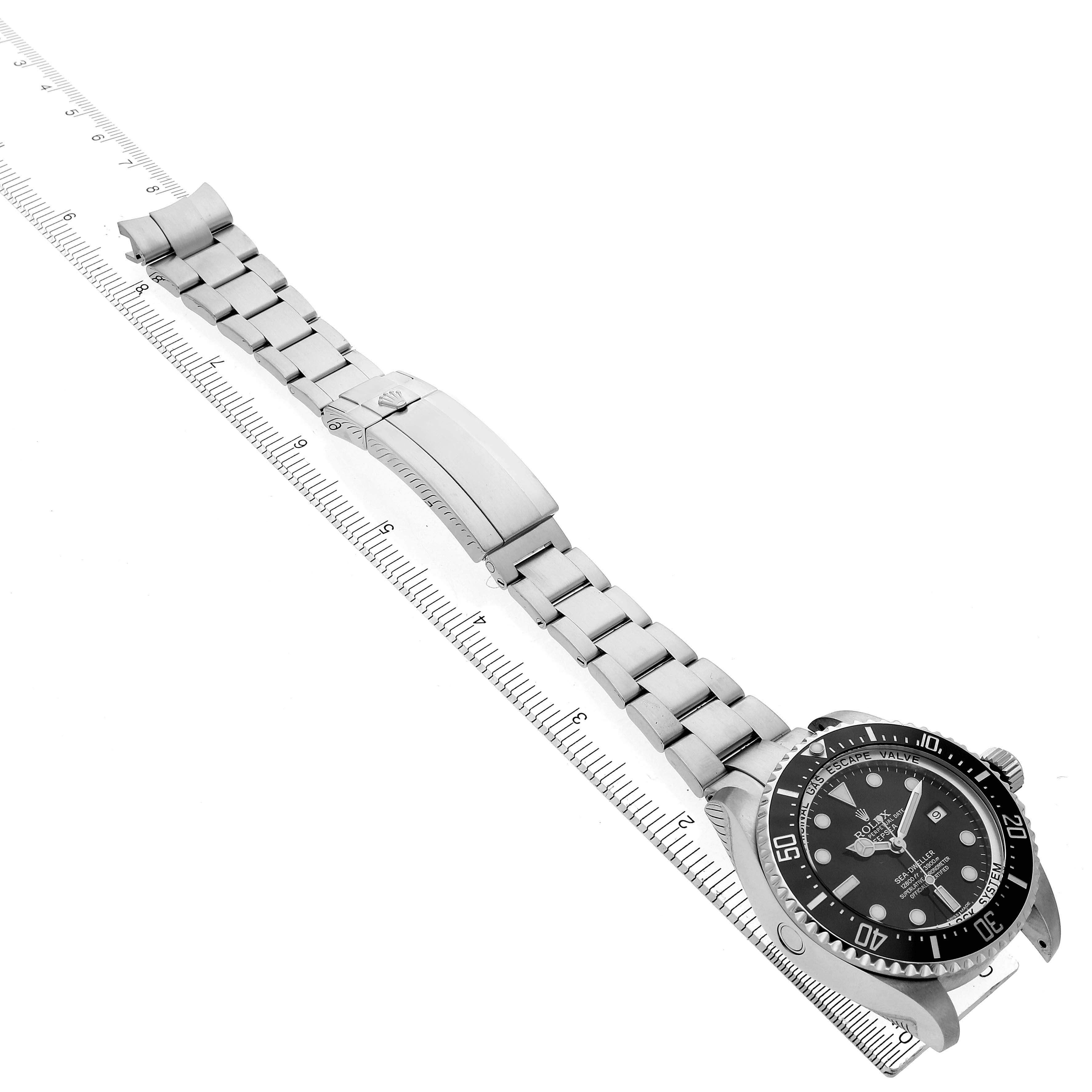 The image shows a Rolex Sea-Dweller 116660 Men's Stainless Steel Black Dial 116660 Men's Stainless Steel Black Dial watch and bracelet at a diagonal angle, highlighting the face, bezel, and clasp.