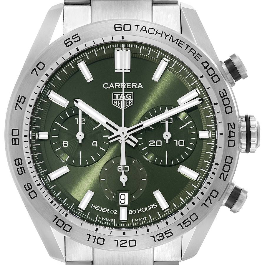 Tag Heuer Carrera Chronograph Green Dial Steel Mens Watch CBN2A10 Box Card SwissWatchExpo
