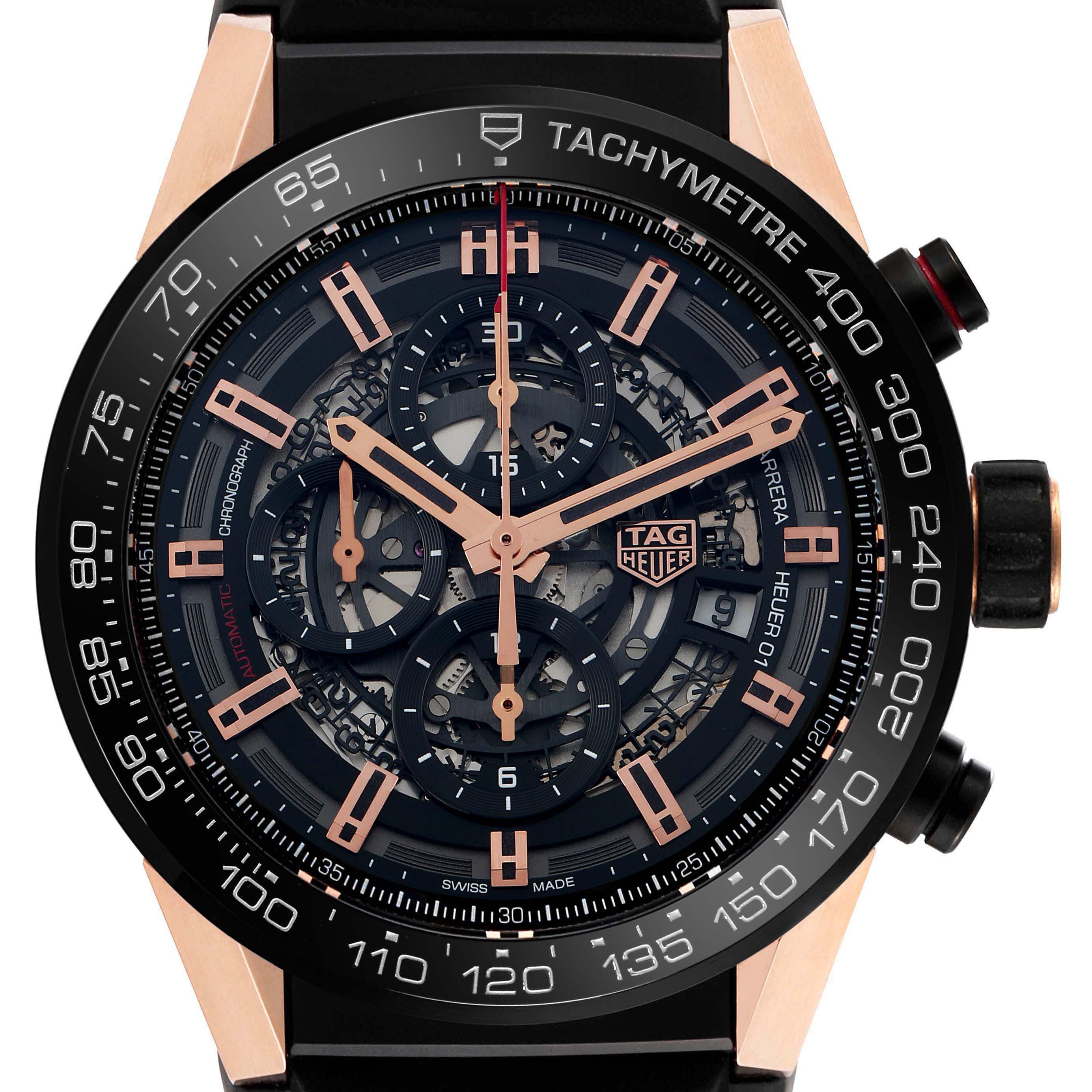 The Tag Heuer Carrera CAR2A5A Men's Titanium Black Dial CAR2A5A Men's Titanium Black Dial watch is shown from the front, highlighting its dial, tachymeter bezel, and chronograph subdials.