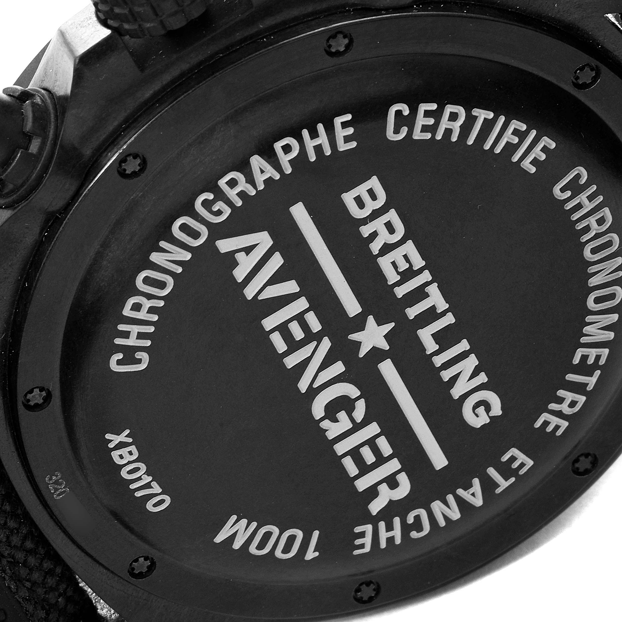 The image shows the back case of a Breitling Avenger XB0170E4/1533 Men's Titanium Yellow Dial XB0170E4/1533 Men's Titanium Yellow Dial watch at an angled close-up view.