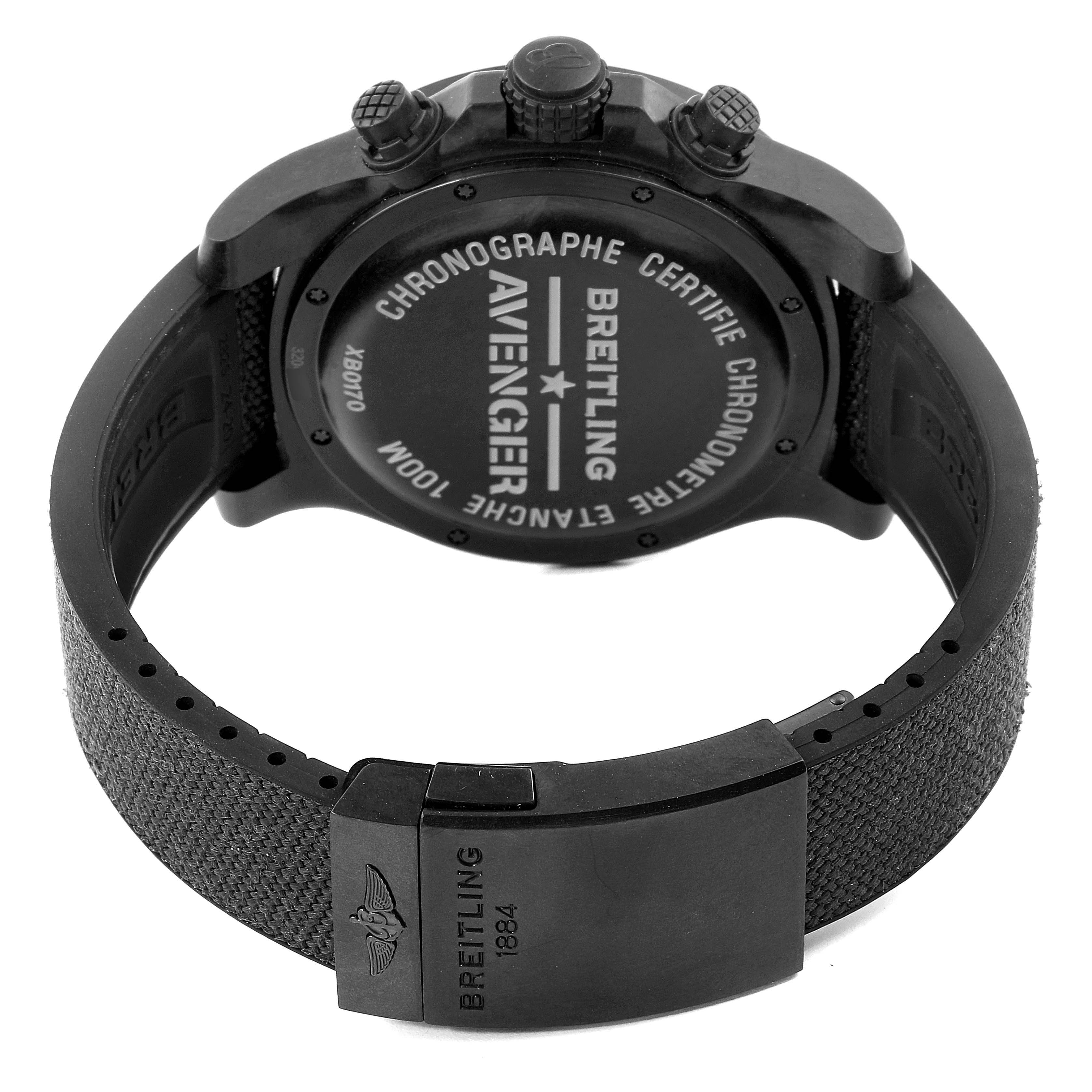 The image shows the back case and clasp of a Breitling Avenger XB0170E4/1533 Men's Titanium Yellow Dial XB0170E4/1533 Men's Titanium Yellow Dial watch from a rear angle.