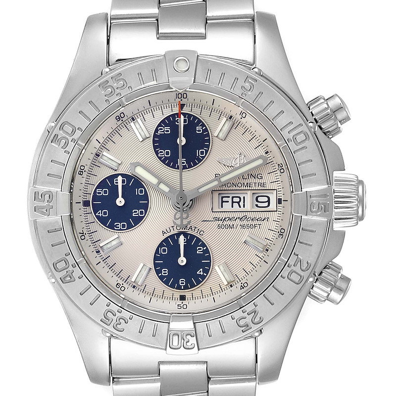 Breitling Superocean Silver Blue Dial Chronograph Mens Watch A13340 SwissWatchExpo
