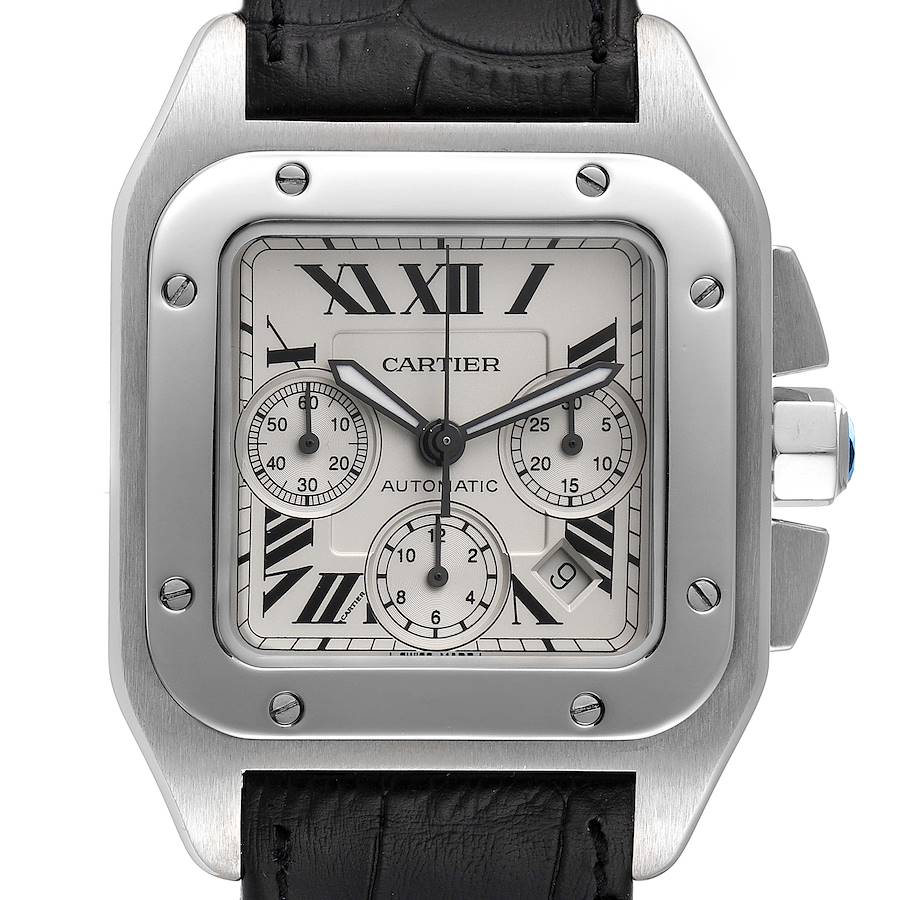 Cartier Santos 100 XL Silver Dial Chronograph Mens Watch W20090X8 SwissWatchExpo