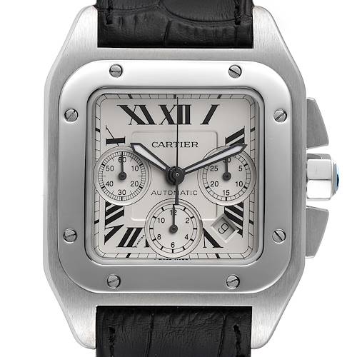 Photo of Cartier Santos 100 XL Silver Dial Chronograph Mens Watch W20090X8