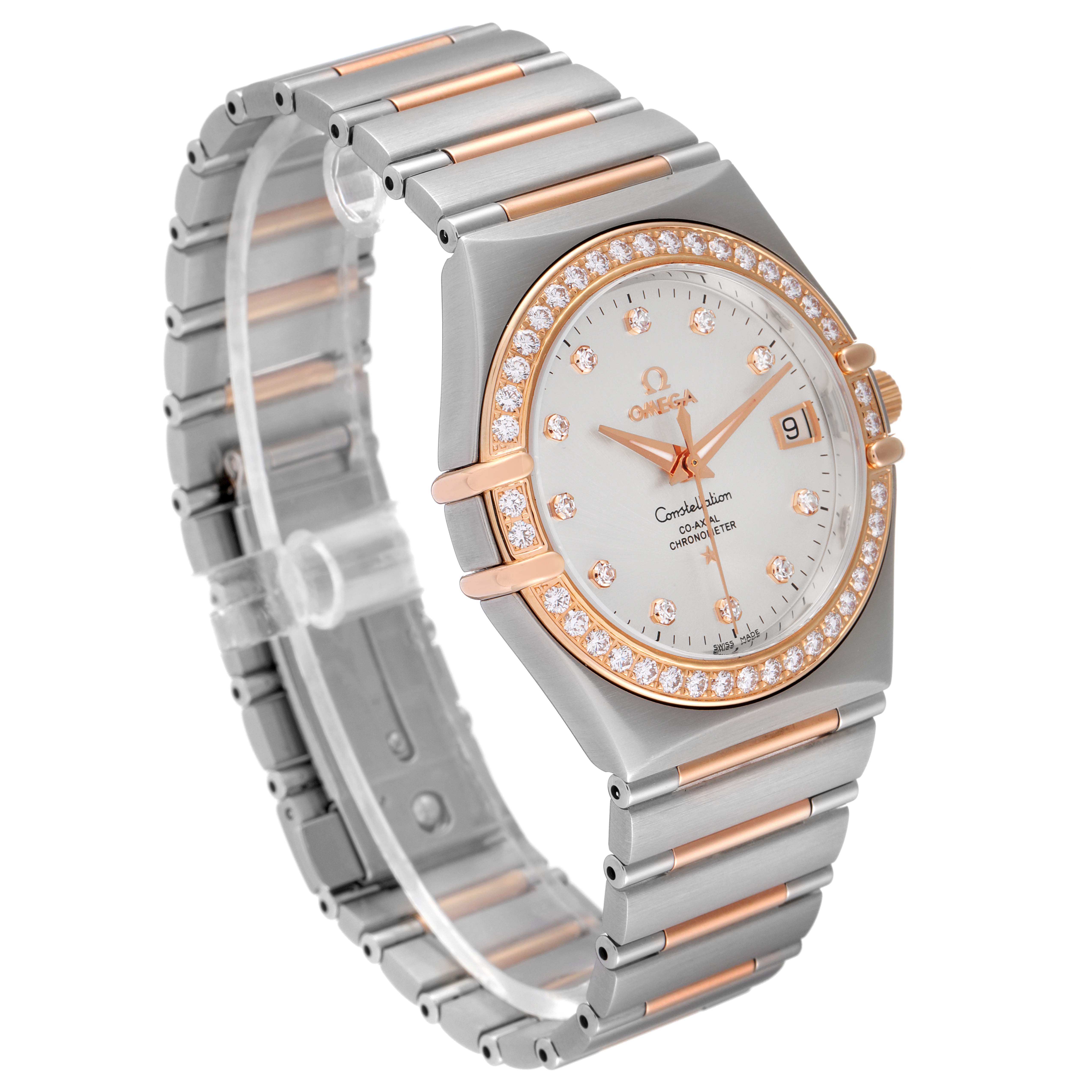 The Omega Constellation 111.25.36.20.52.001 Men's Steel and Gold (two tone) Silver Dial 111.25.36.20.52.001 Men's Steel and Gold (two tone) Silver Dial watch is shown at an angled front view, displaying its dial, bezel, bracelet, and crown.