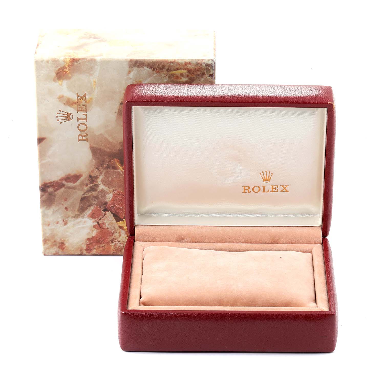 The image shows an open Rolex Datejust 69173 Women
s Steel and Gold (two tone) Silver Dial 69173 Women
s Steel and Gold (two tone) Silver Dial watch box and its outer packaging, both featuring the Rolex logo.