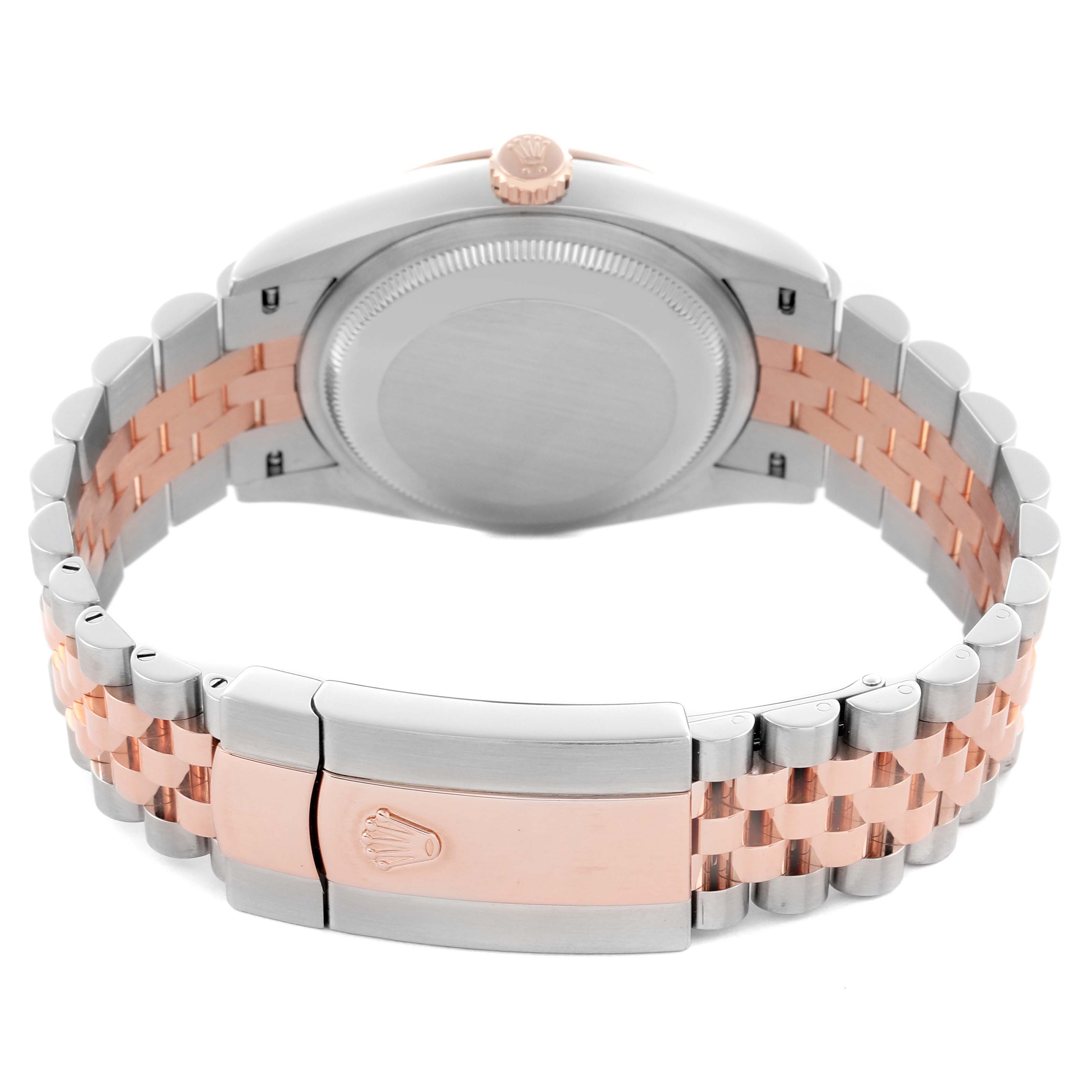 The image shows the back of a Rolex Datejust 126231 Men's Steel and Gold (two tone) Grey Dial 126231 Men's Steel and Gold (two tone) Grey Dial watch, featuring its case back and two-tone Jubilee bracelet with clasp.