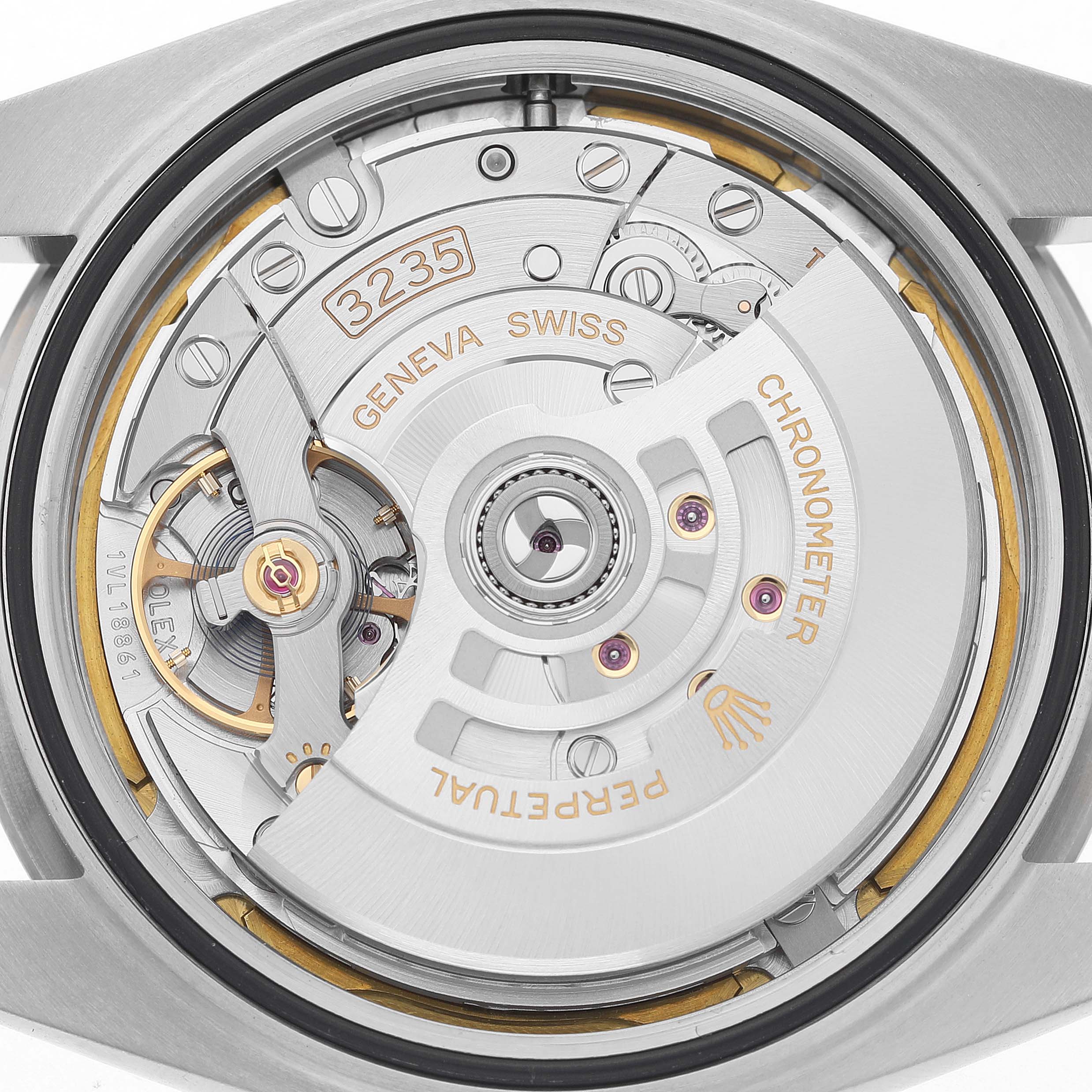 The image shows the movement of a Rolex Datejust 41 126300 Men's Stainless Steel White Dial, specifically the caliber 3235, from a rear angle.