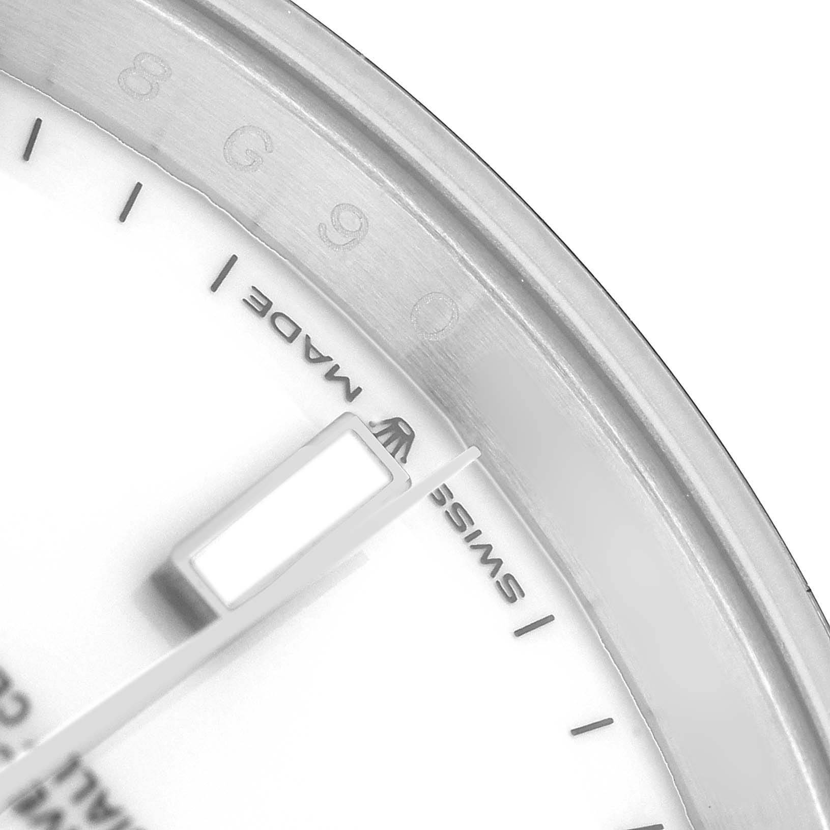 This image shows a close-up of the dial's edge and markers of the Rolex Datejust 41 126300 Men's Stainless Steel White Dial.