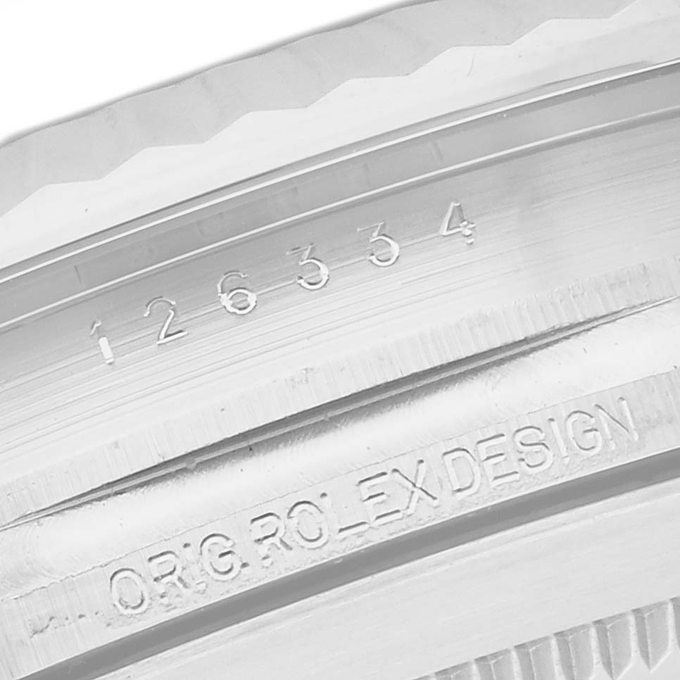 The image shows the inner bezel with engravings for the Rolex Datejust 41 126334 Men's Stainless Steel Black Dial 126334 Men's Stainless Steel Black Dial model.