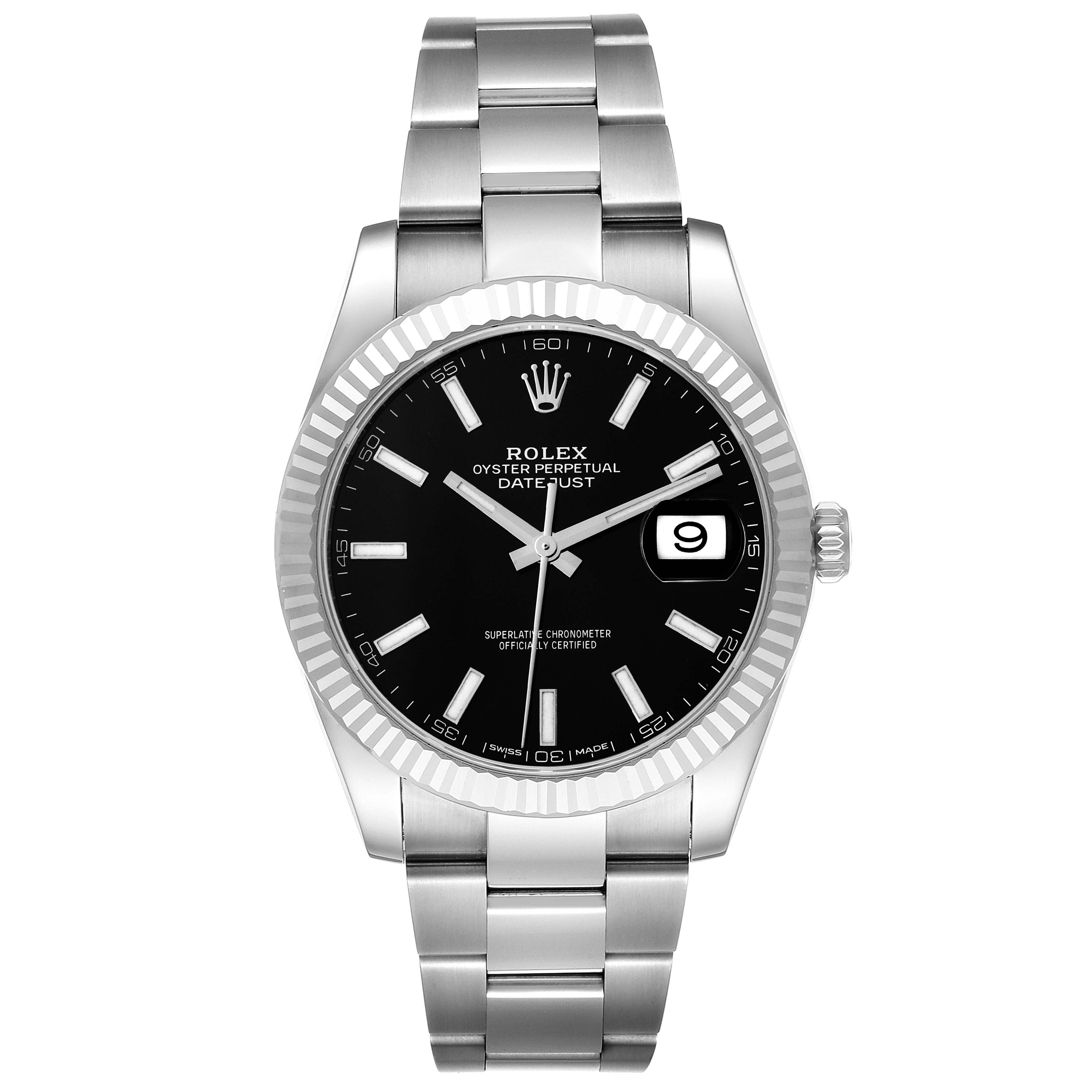 The Rolex Datejust 41 126334 Men's Stainless Steel Black Dial 126334 Men's Stainless Steel Black Dial is shown from a front angle, displaying the face, bezel, and bracelet clearly.