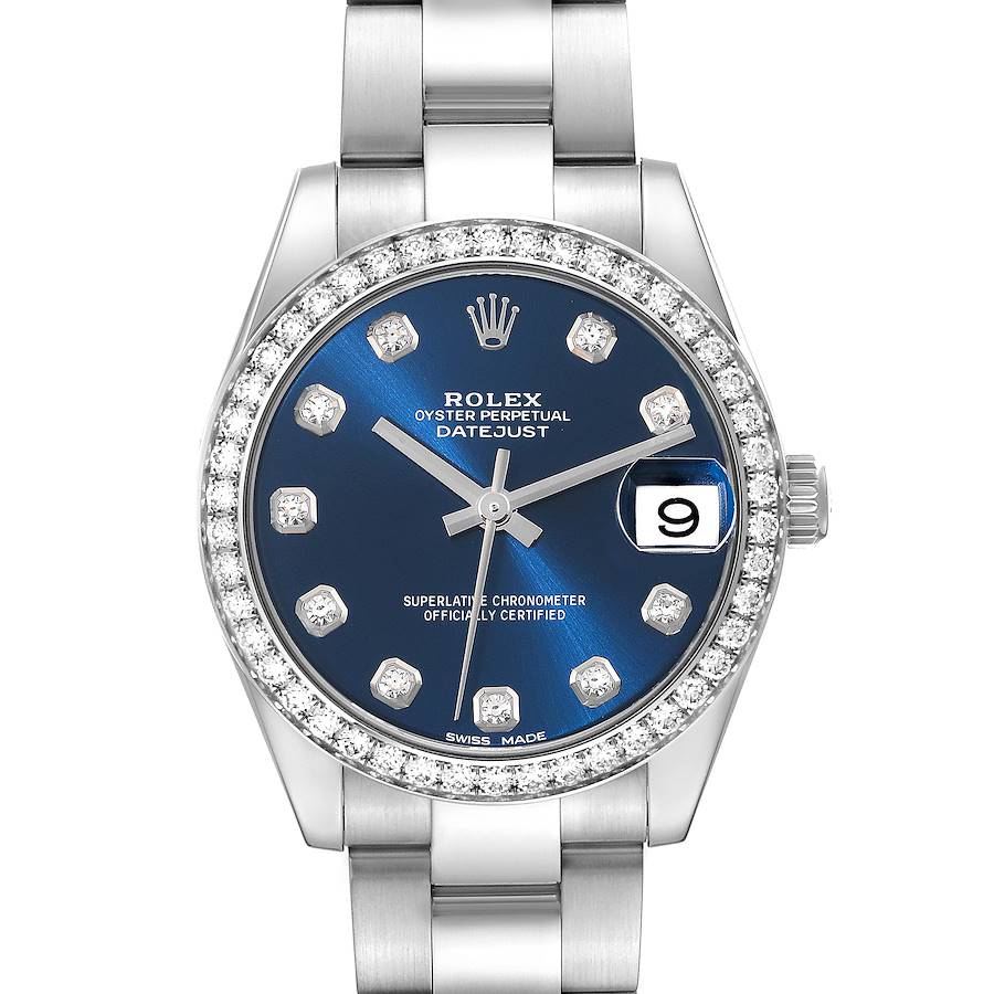 Rolex Datejust Midsize 31 Steel White Gold Diamond Ladies Watch 178384 Box Card SwissWatchExpo