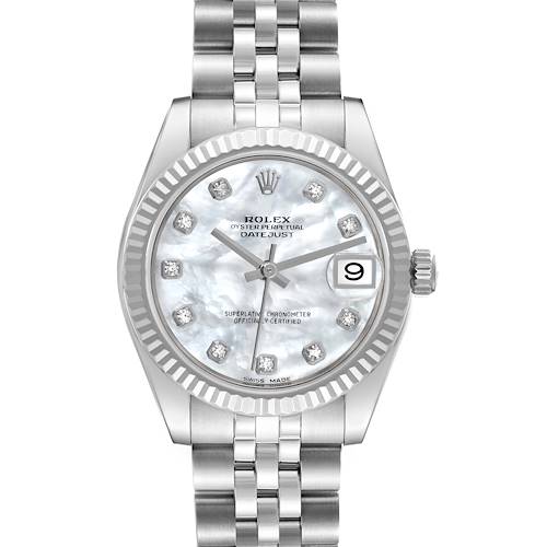 Photo of Rolex Datejust Midsize Mother Of Pearl Diamond Dial Steel White Gold Ladies Watch 178274