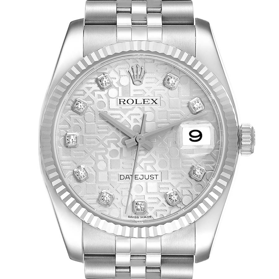Rolex Datejust Steel White Gold Silver Anniversary Diamond Dial Mens Watch 116234 Box Card SwissWatchExpo