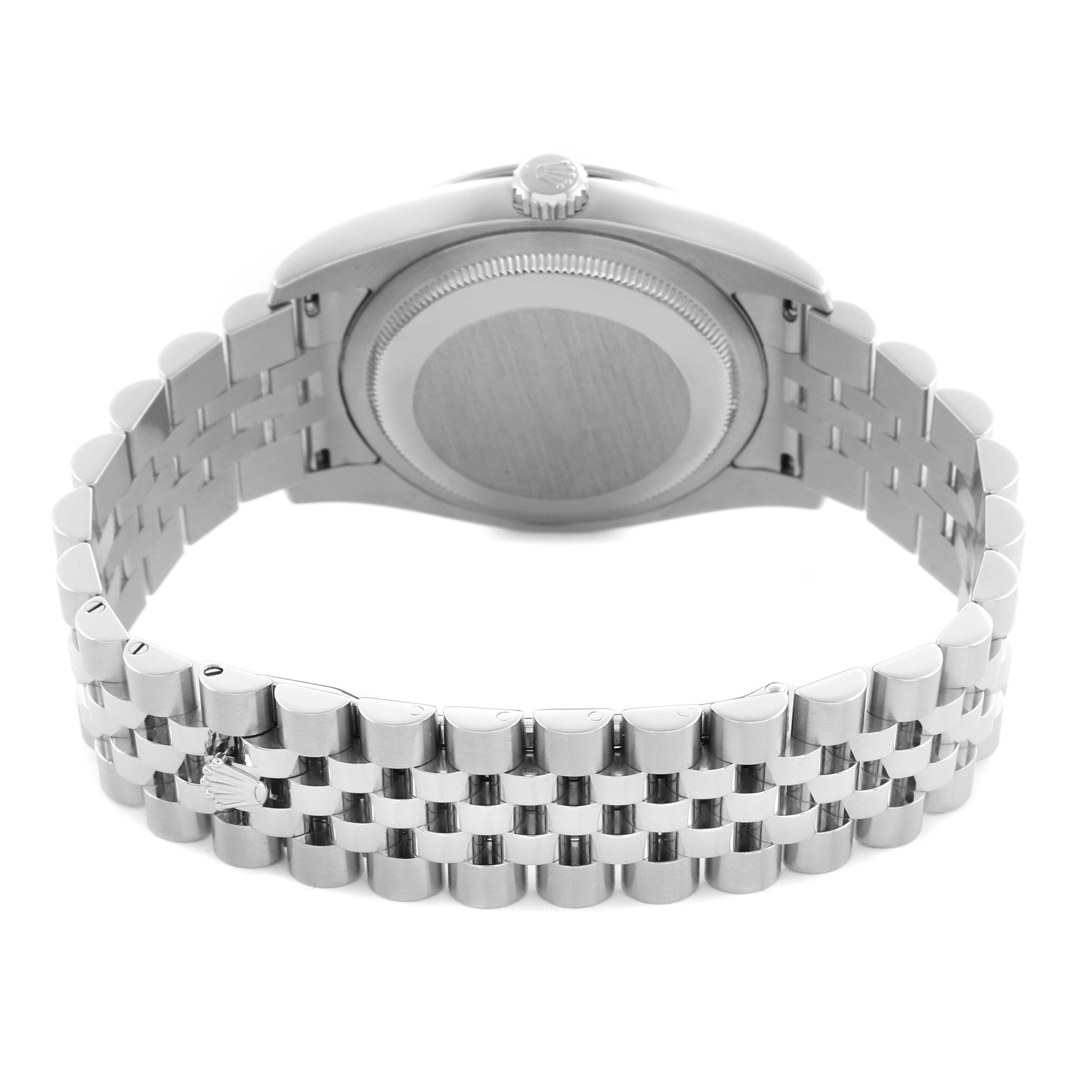 The image shows the back of a Rolex Turn-o-Graph 116264 Men's Stainless Steel Black Dial 116264 Men's Stainless Steel Black Dial watch, highlighting the case back and Jubilee bracelet.