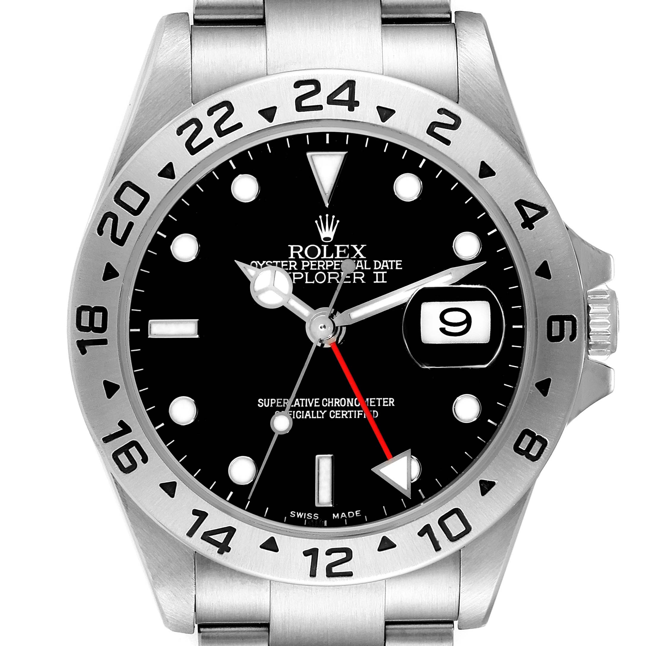 This image shows a close-up of the dial, bezel, and part of the bracelet of a Rolex Explorer 16570 Men
s Stainless Steel Black Dial 16570 Men
s Stainless Steel Black Dial watch.