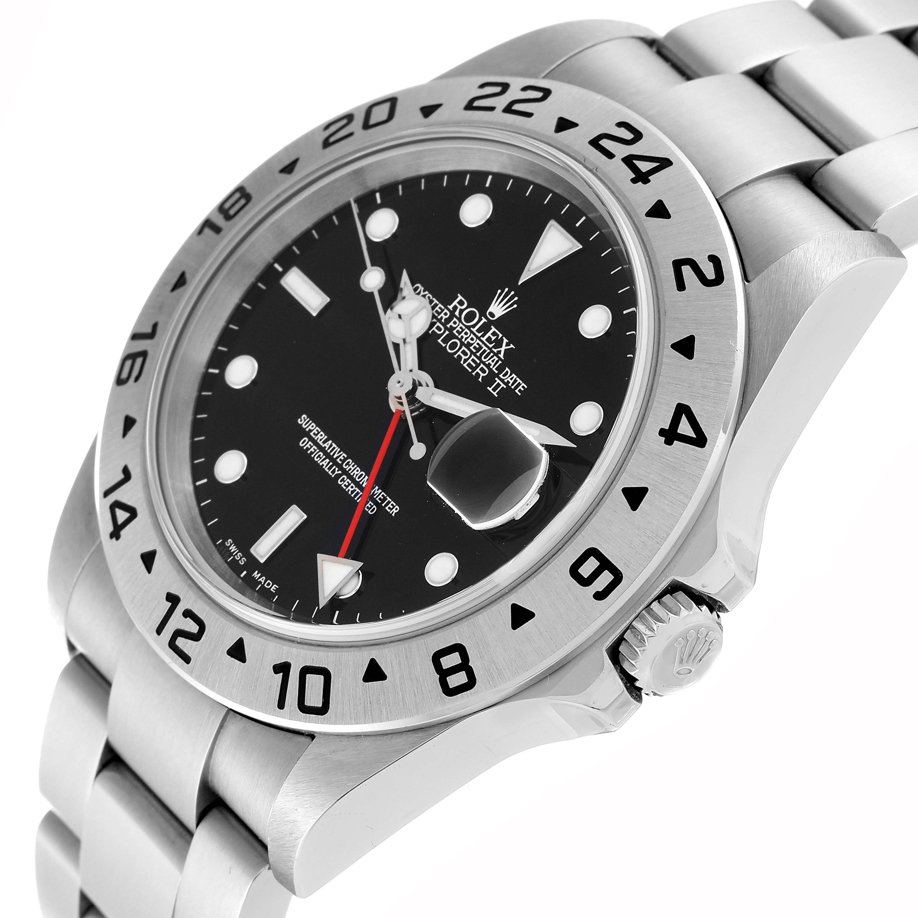 This image shows a Rolex Explorer 16570 Men
s Stainless Steel Black Dial 16570 Men
s Stainless Steel Black Dial watch at a 45-degree angle, highlighting the dial, bezel, crown, and part of the bracelet.