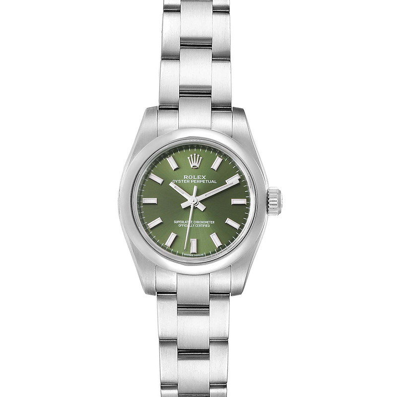 Rolex Oyster Perpetual Nondate Olive Green Dial Ladies Watch 176200 Box SwissWatchExpo