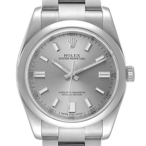 Photo of Rolex Oyster Perpetual Rhodium Dial Steel Mens Watch 116000 Box Card