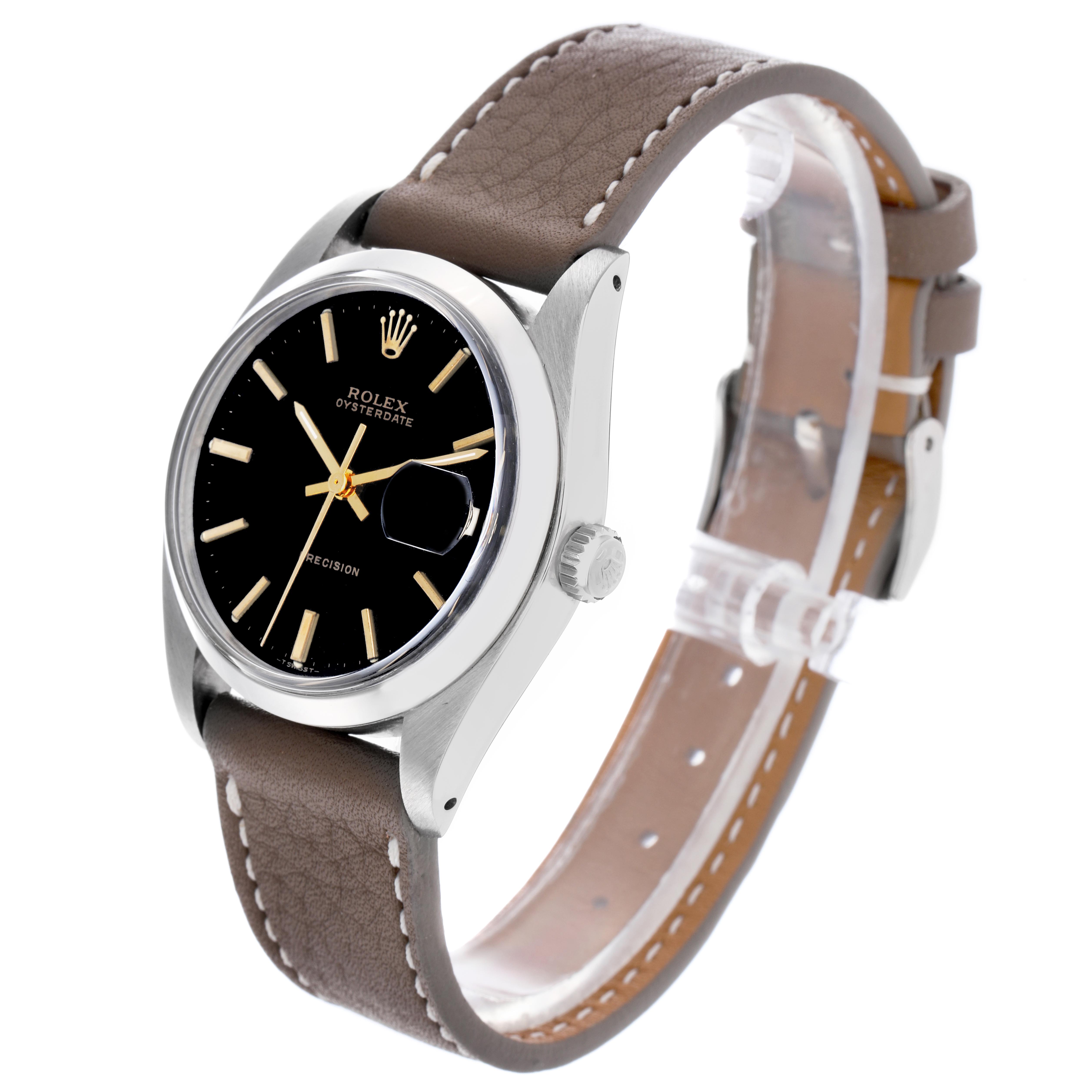 The Rolex Vintage Collection 6694 Men's Stainless Steel Black Dial 6694 Men's Stainless Steel Black Dial watch is shown at a three-quarter angle, displaying the face, crown, and leather strap.