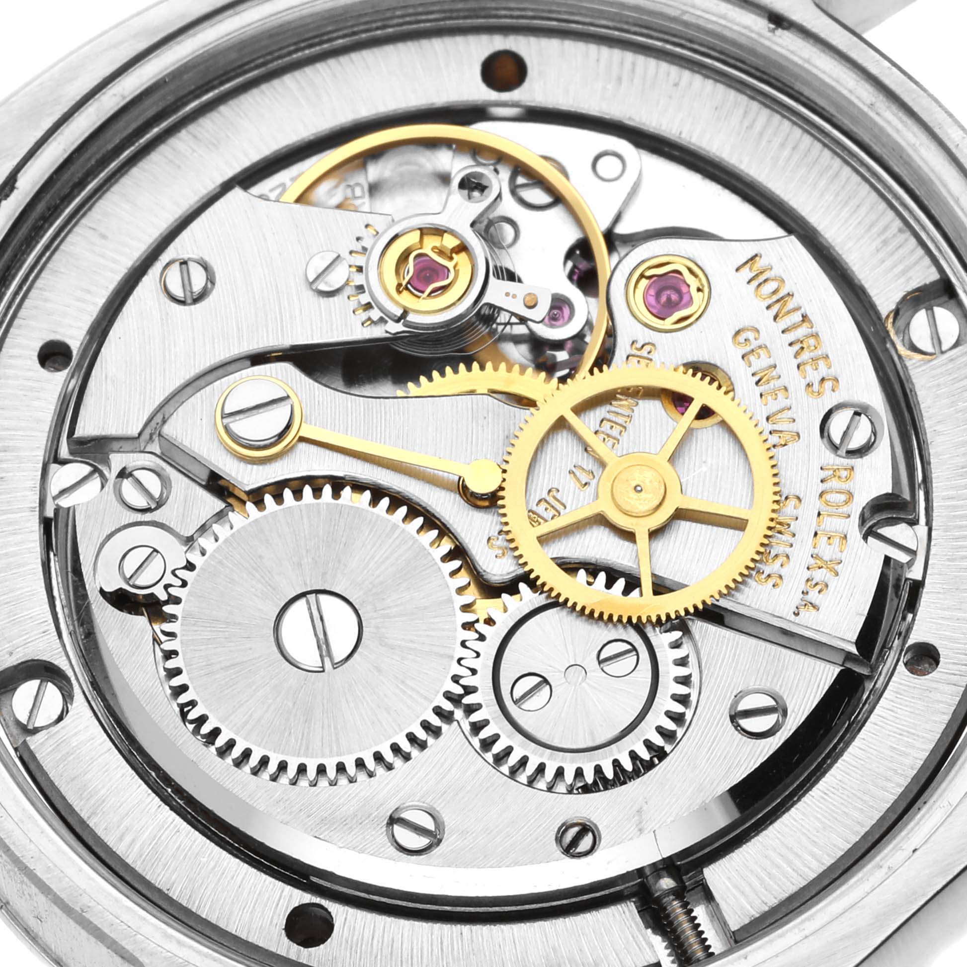 This image shows the intricate inner mechanical movement components of the Rolex Vintage Collection 6694 Men's Stainless Steel Silver Dial 6694 Men's Stainless Steel Silver Dial watch from a top-down angle.