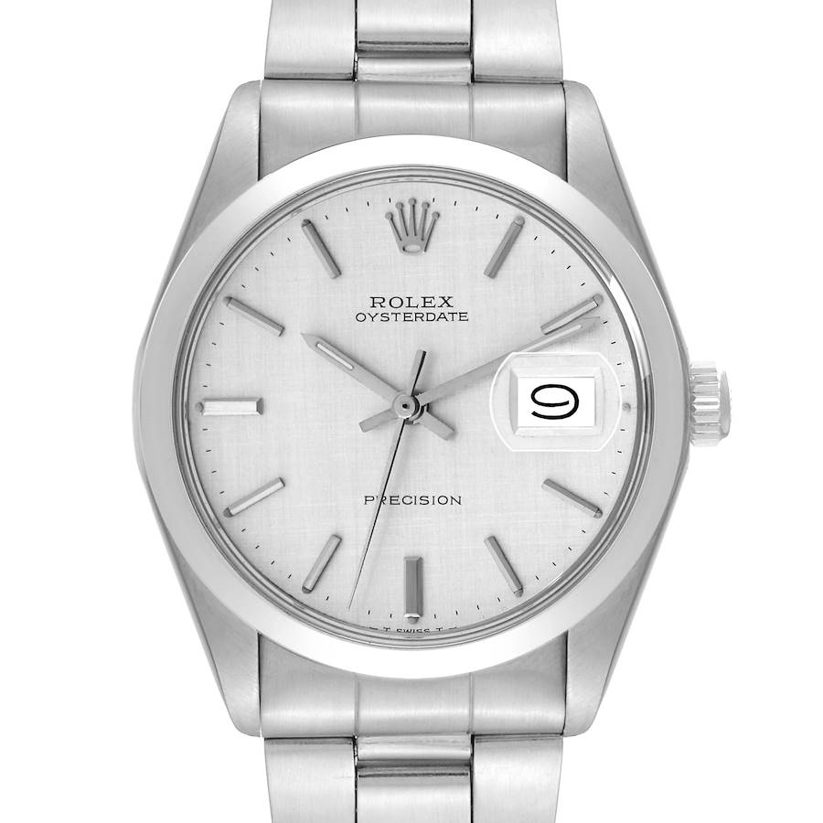 Rolex OysterDate Precision Silver Linen Dial Steel Vintage Mens Watch 6694 SwissWatchExpo