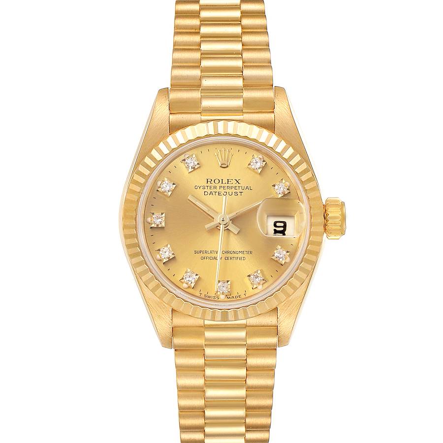 Rolex President Datejust 18K Yellow Gold Diamond Ladies Watch 69178 SwissWatchExpo