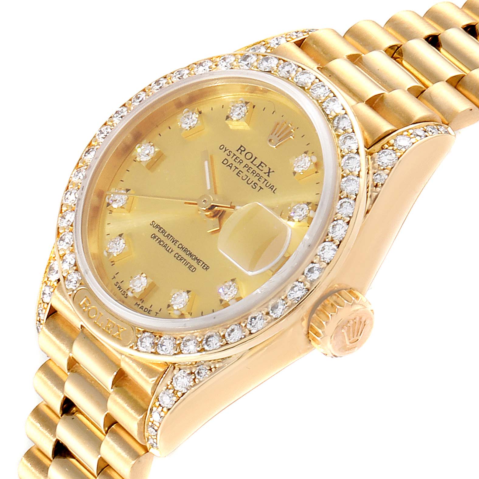 Rolex President Datejust 26mm Yellow Gold Diamond Ladies Watch 69158 ...