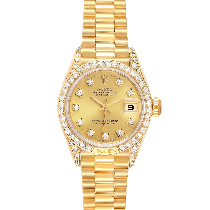 Rolex President Datejust 26mm Yellow Gold Diamond Ladies Watch 69158 SwissWatchExpo