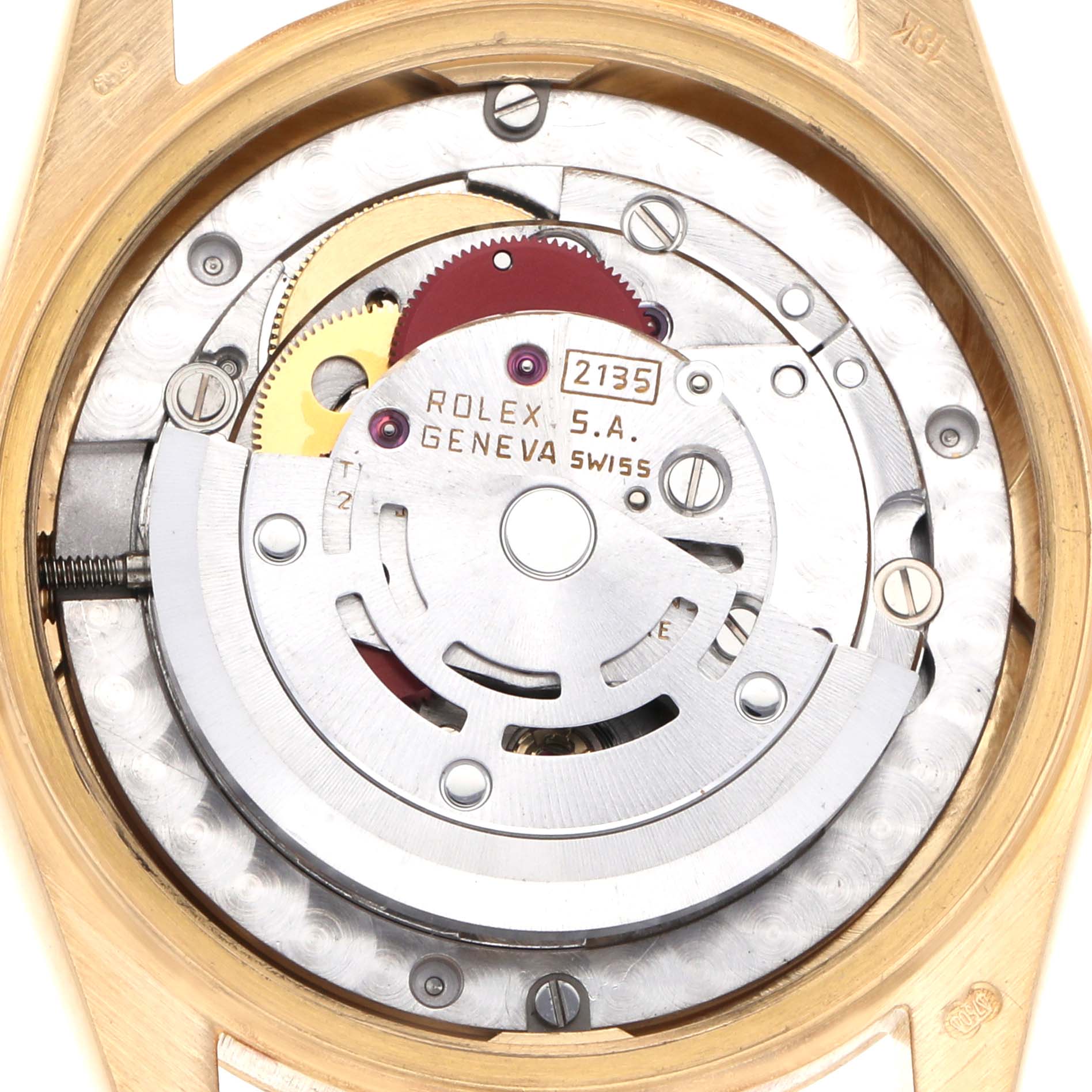 The image shows the internal mechanical movement of a Rolex Mid-Size watch from a top-down angle.