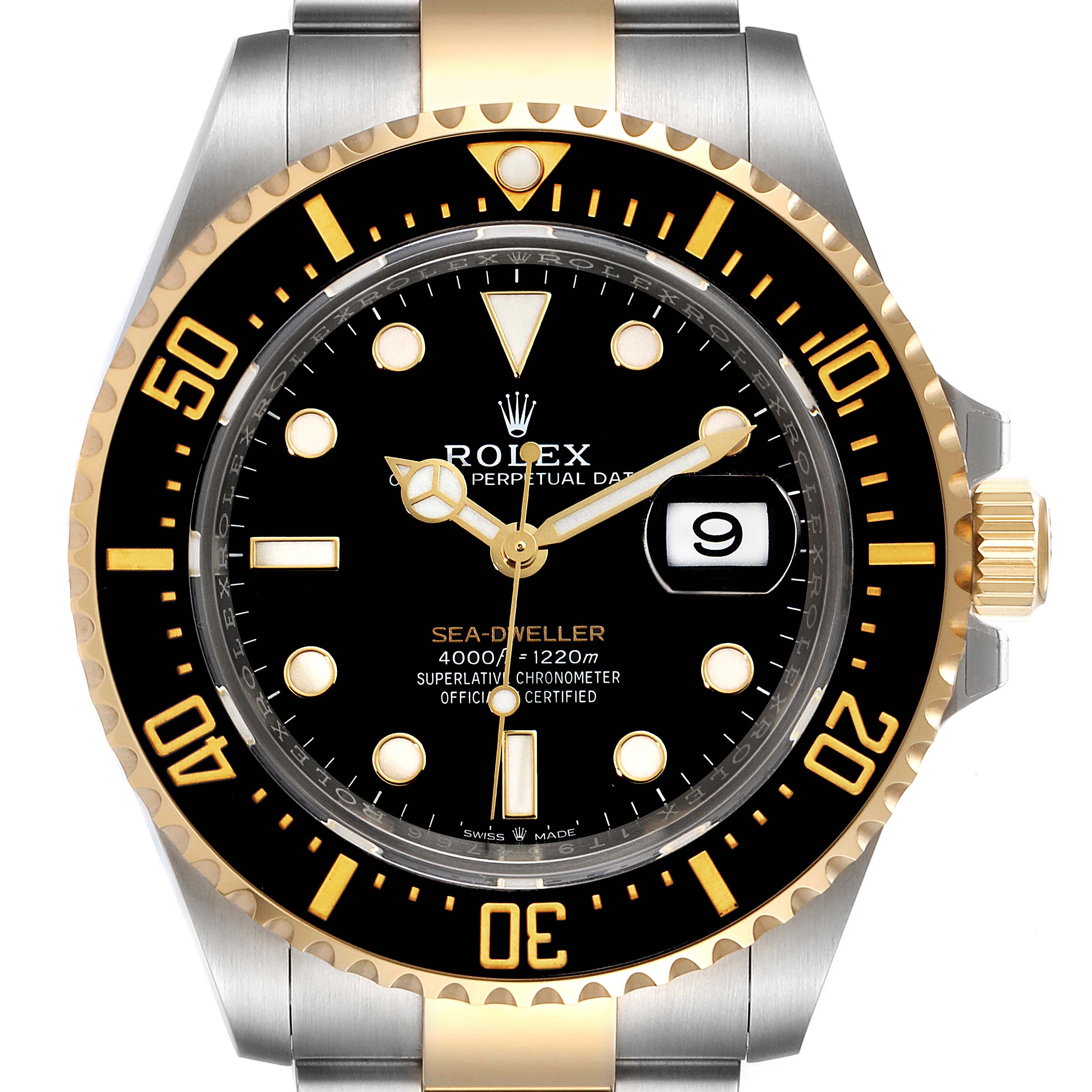 The Rolex Sea-Dweller 126603 Men's Steel and Gold (two tone) Black Dial 126603 Men's Steel and Gold (two tone) Black Dial watch is shown from a front angle, displaying the dial, bezel, and part of the bracelet.