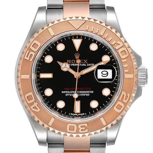 Photo of Rolex Yachtmaster Rose Gold Steel Black Dial Mens Watch 116621 Box Card