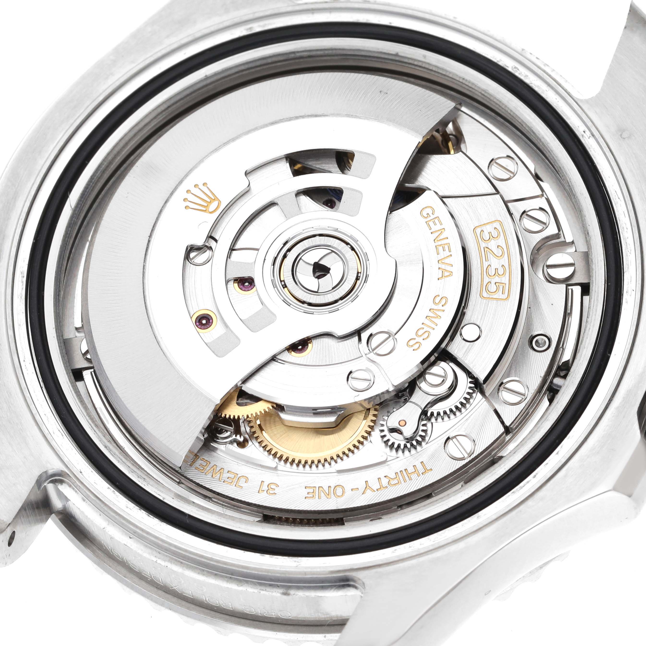 The image shows the intricate internal movement mechanisms of a Rolex Yacht-Master 126622 Men's Stainless Steel Grey Dial 126622 Men's Stainless Steel Grey Dial watch viewed from the back.